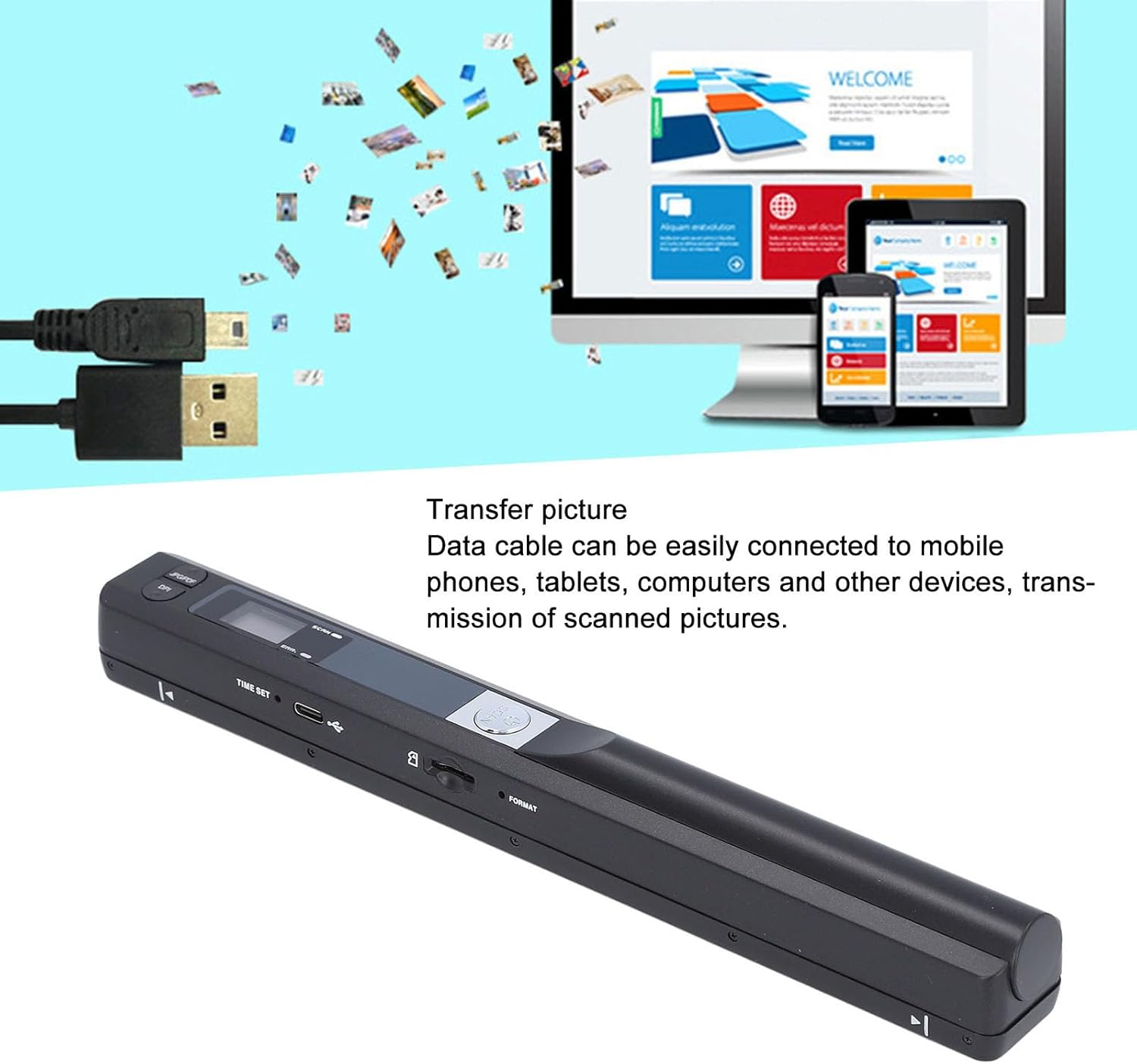 Portable Scanner, 8.27 Inch HD 900DPI Document Scanner for A4 Documents Photo Receipt, Color Mobile Handheld Scanner Wand for Home Travel Office (Black) image number 6
