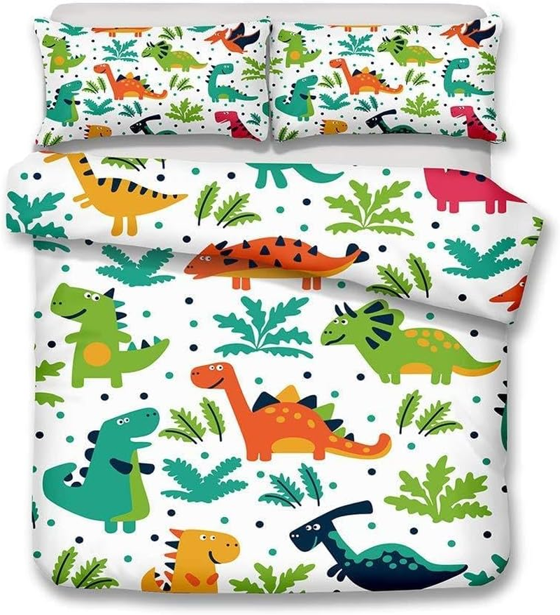 Cute Dinosaur Duvet Cover Set for Children Boy Girl Single Double King Size Bed, Morbuy 3D Printed Microfiber Bedding Sets with Pillowcases and Quilt Case (180X210Cm,Dinosaur Skeleton) image number 5