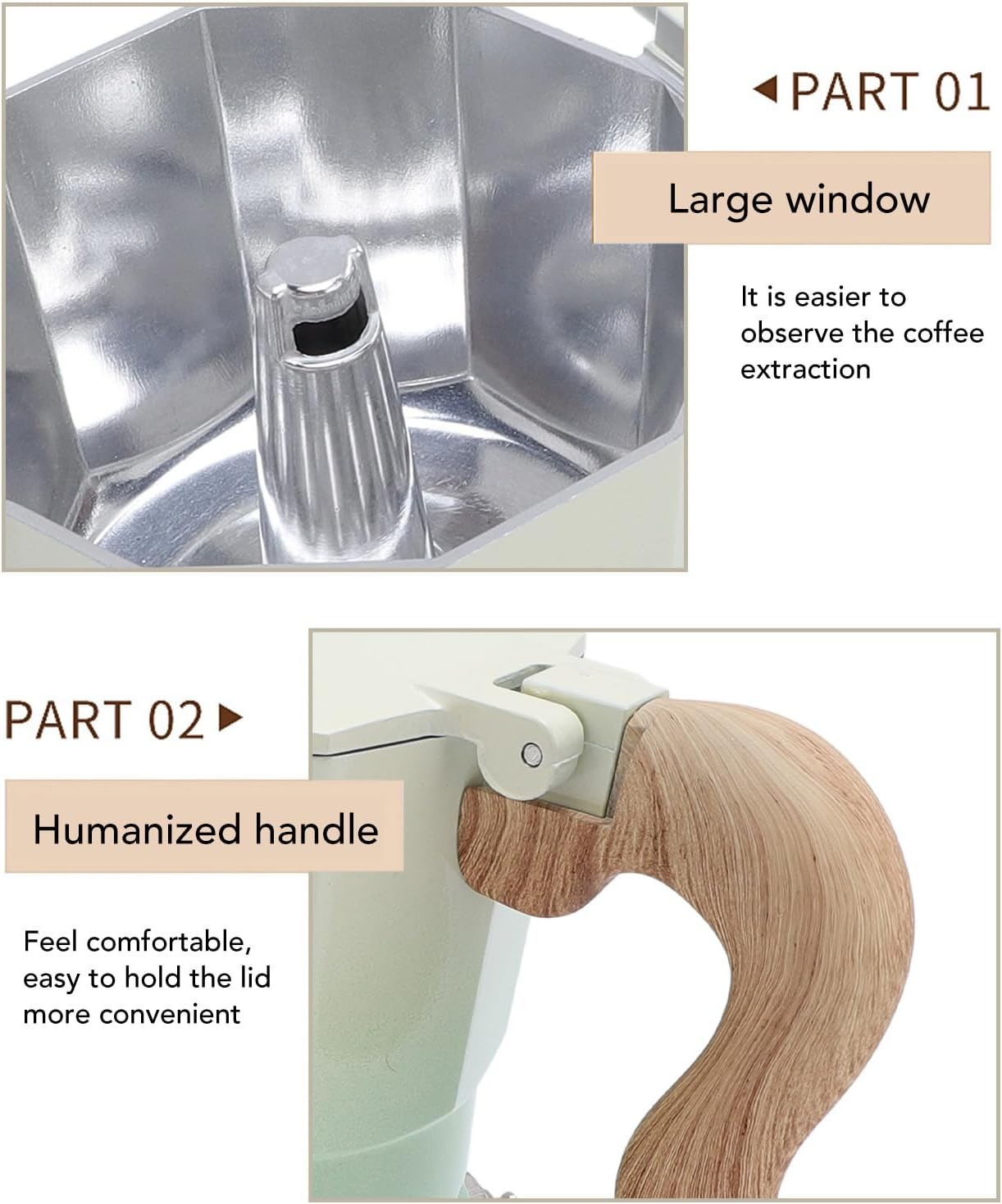 Stovetop Espresso and Coffee Maker, 150ML Household Stovetop Espresso Maker and Percolator, Single Valve Aluminum Moka Pot Coffee Machine for Lovers Beginners (Gradient Green) image number 6