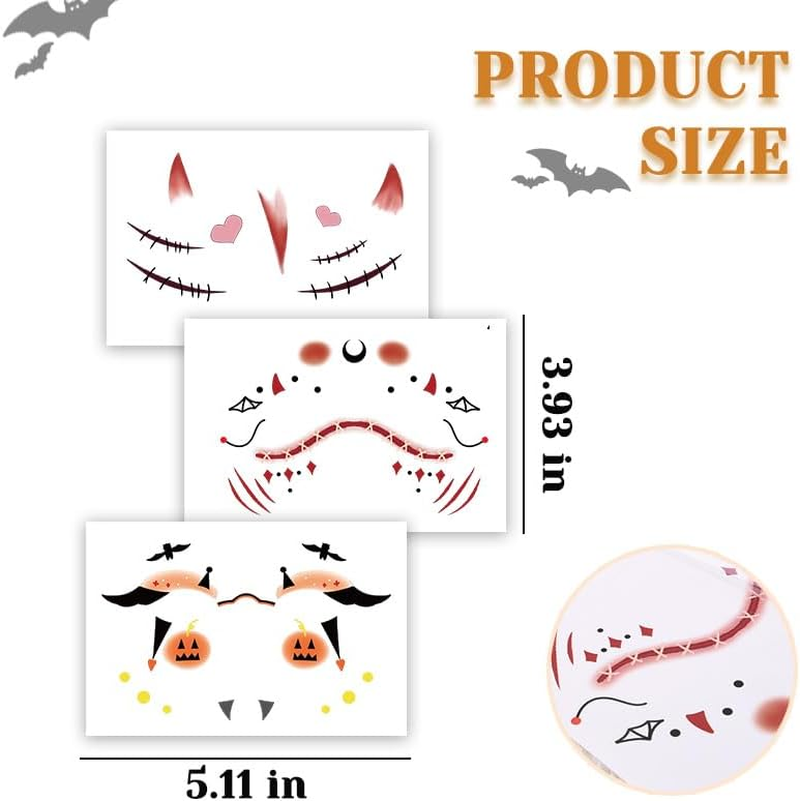 Halloween Face Eye Tattoo Sticker Pumpkin Bat Costumes Accessories for Women Halloween Cosplay Masquerade Party Bloody Eyeliner Stickers Temporary Makeup Tattoos for Girls image number 6