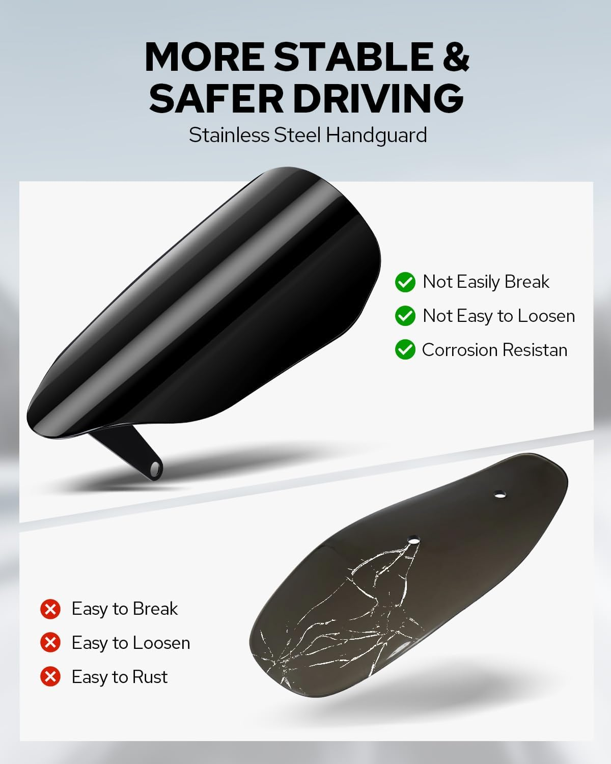 Benlari Stainless Steel Handguards, Larger Hand Guards Fit for Harley Touring Street Glide Road Glide Road King Electra Glide Bagger 2007-2023, Fit for Hydraulic Clutch & Cable Clutch Style image number 3