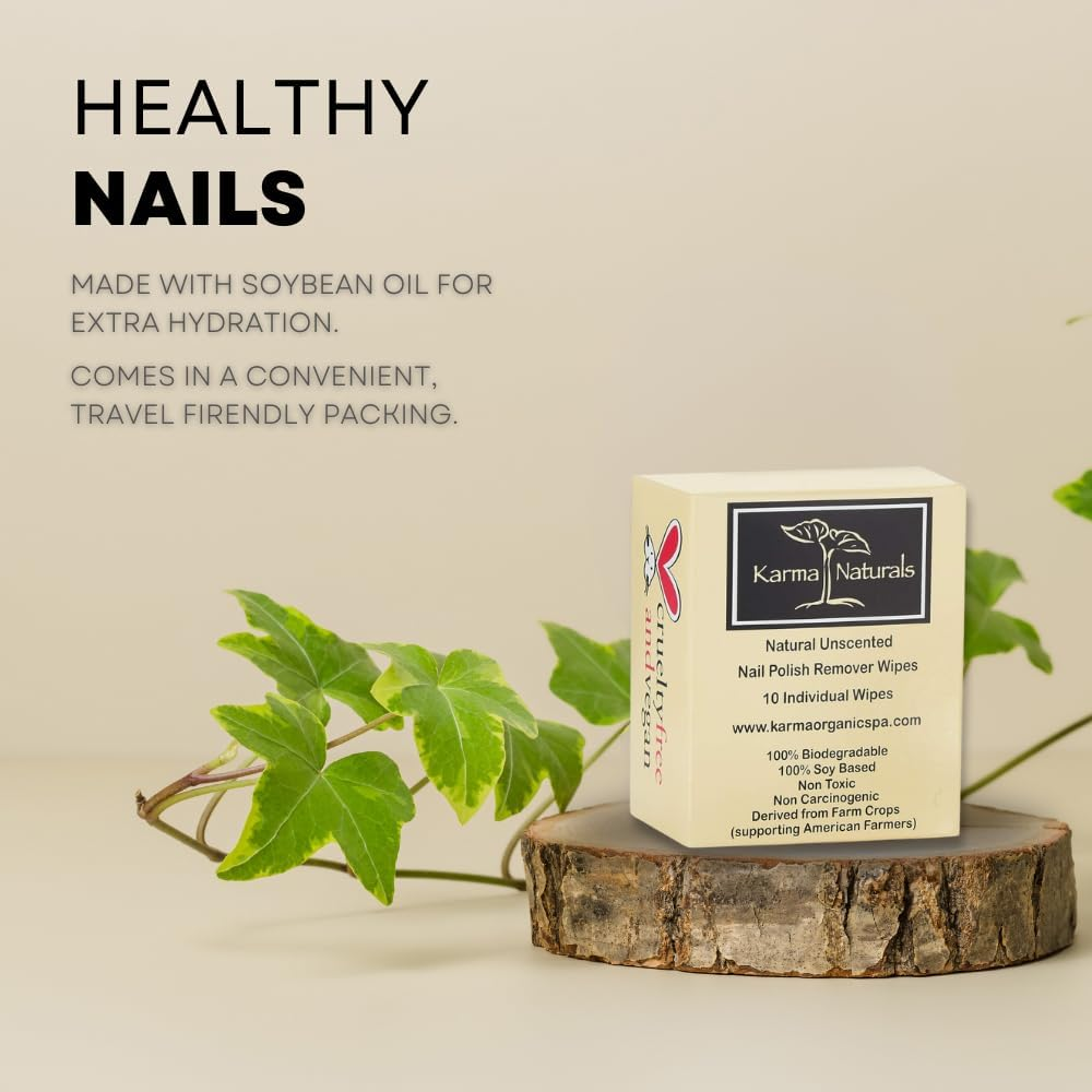 Karma Unscented Nail Polish Remover Wipes; Non-Toxic, Vegan, Cruelty-Free &ndash; Pack of 10 - Tea Tree Oil image number 7