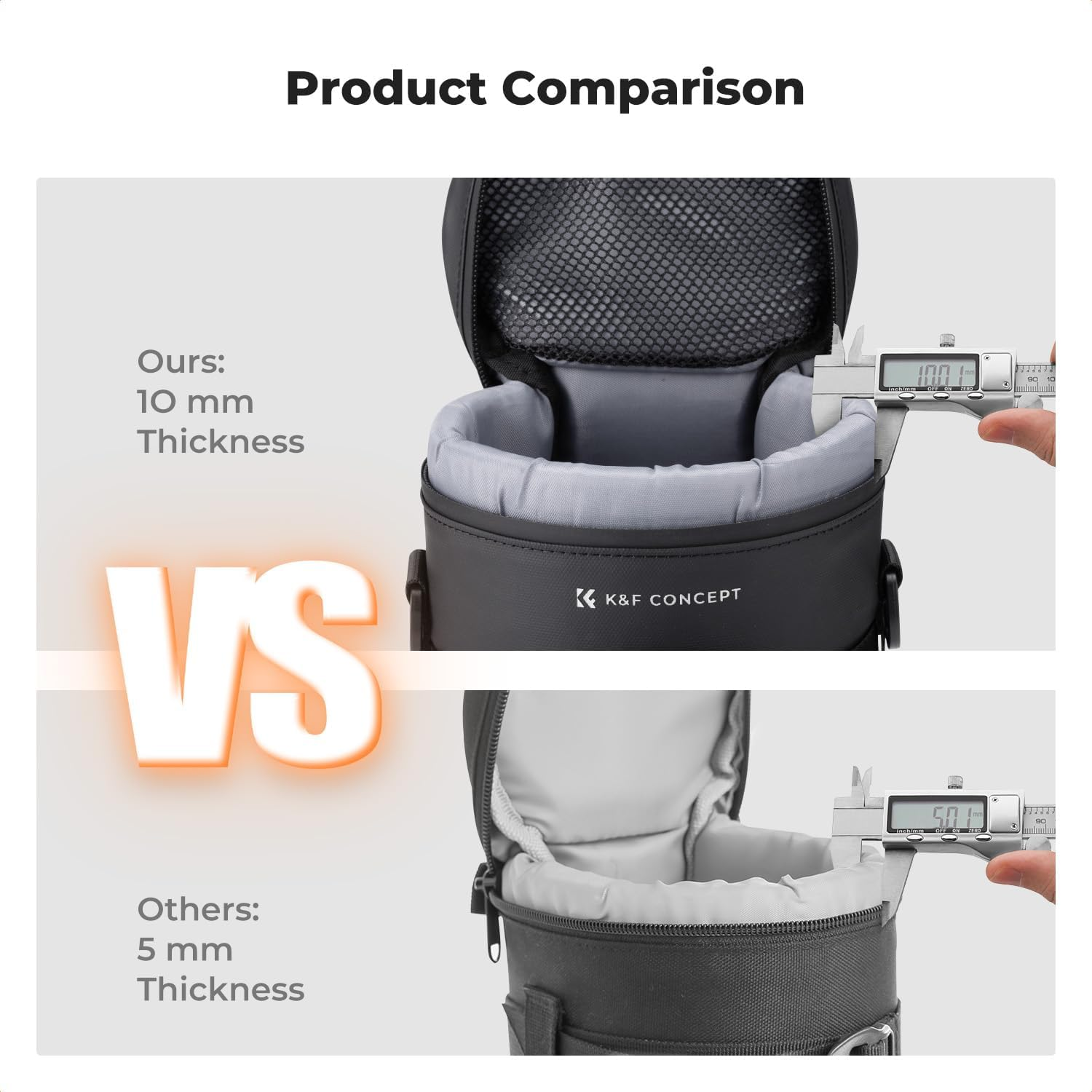 K&F Concept Lens Case with Air Blower Set, Lens Storage Bag Thickened Protection Waterproof Camera Photography Lens Pouch for Sony Fujifilm Cannon Nikon Lens, L Size image number 1