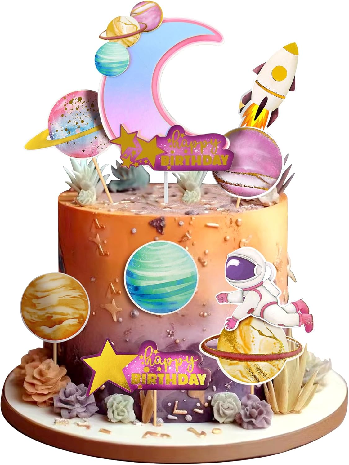 10 Pcs Space Cake Topper, Planet Astronaut Earth Cupcake Picks Space Theme Kids Baby Shower Party or Birthday Party Cake Decorations