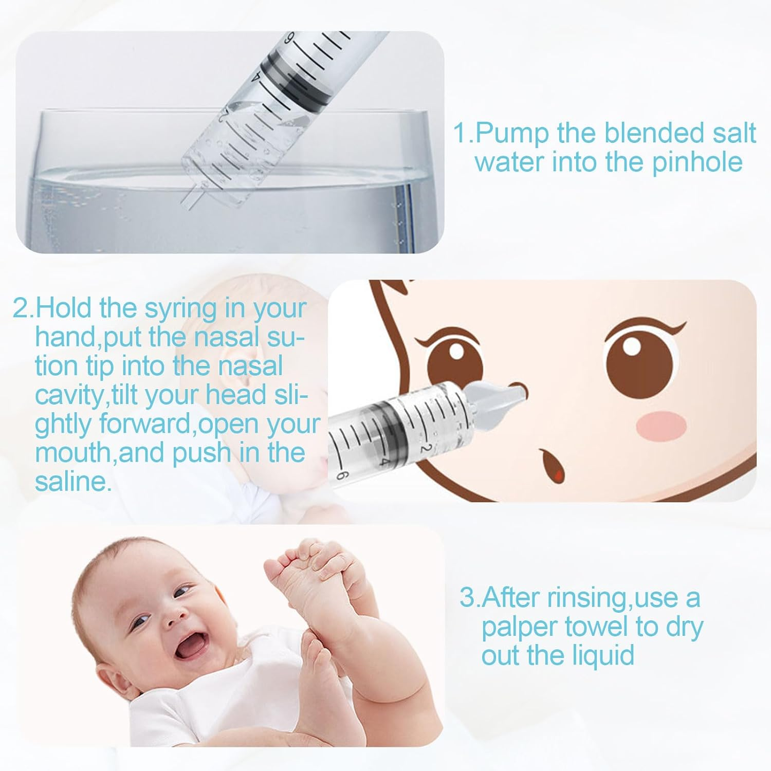 Nasal Aspirator, Baby Nasal Syringe, Portable Baby Nose 10Mlsaline Nasal Spray, Safe and Comfortable Nasal Douche, Professional Syringe for Baby Nasal Irrigator image number 4