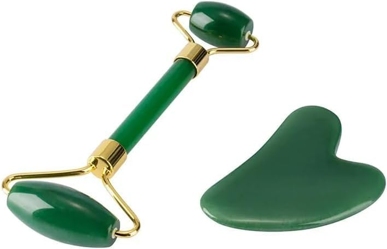 Jade Face Roller & Gua Sha Set, Facial Beauty Roller and Face Massager Skincare Tools, anti Aging, Reduce Wrinkles and Relieve Muscle Tension, Crystal Pink