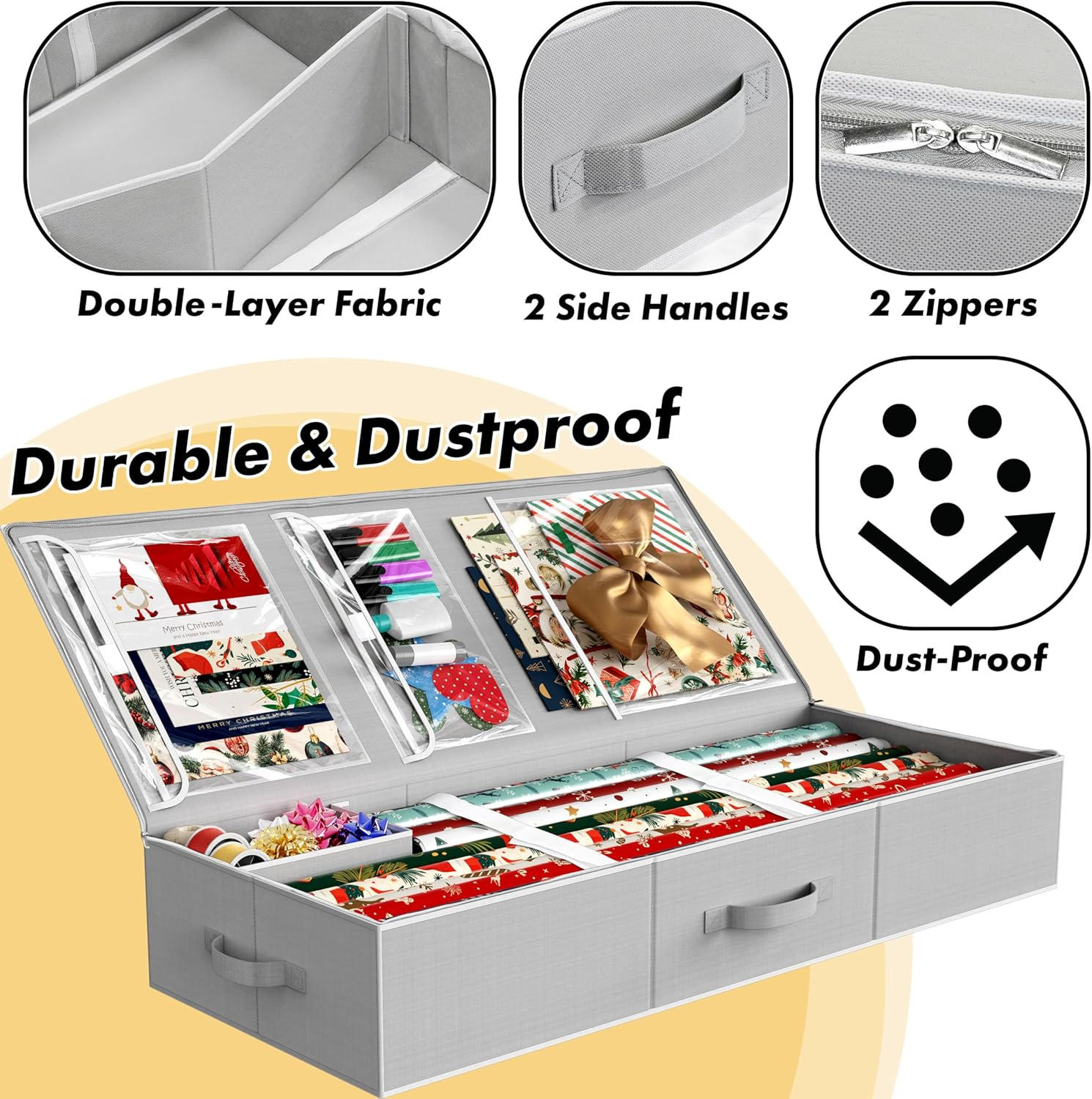 Simple Houseware Wrapping Paper Storage Organiser, Grey image number 2