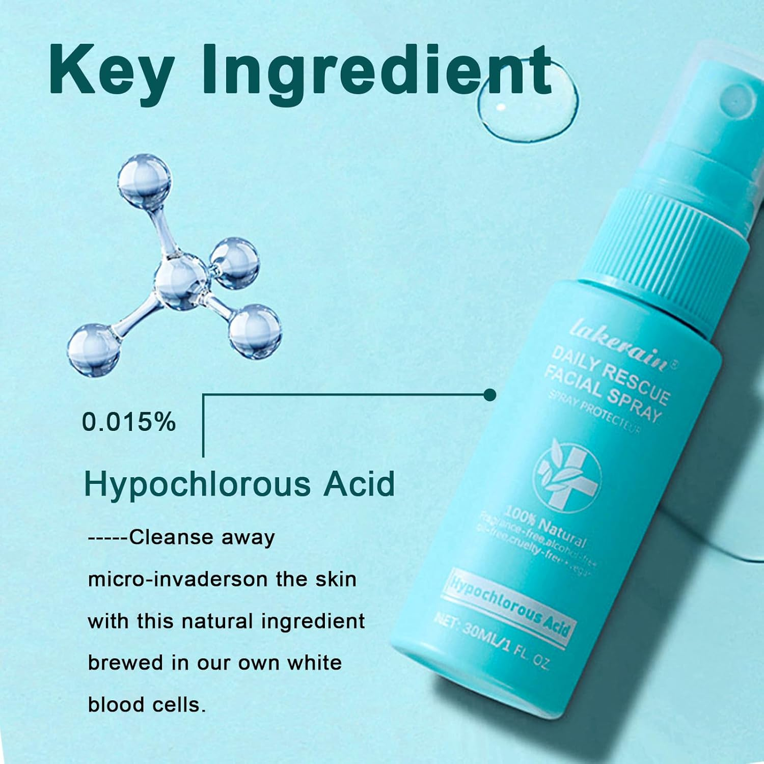 Hypochlorous Acid Face and Skin Spray,30Ml Soothing Facial Spray Face Toner, Hypochlorous Acid Spray for Red and Swollen Skin, Broken Skin Calming Emulsion for Sensitive Skin image number 3