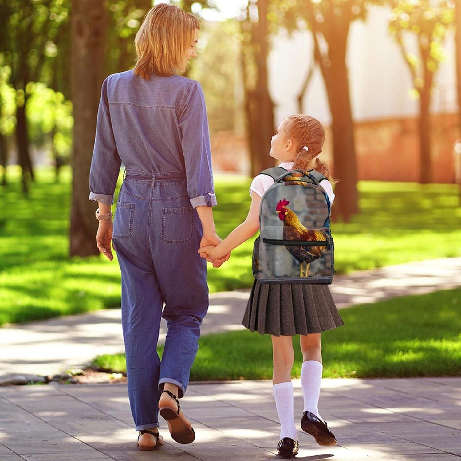 Animal Rooster Feathers Colors Farm Backpack Students Shoulder Bags Travel Bag College School Tote Backpacks image number 3