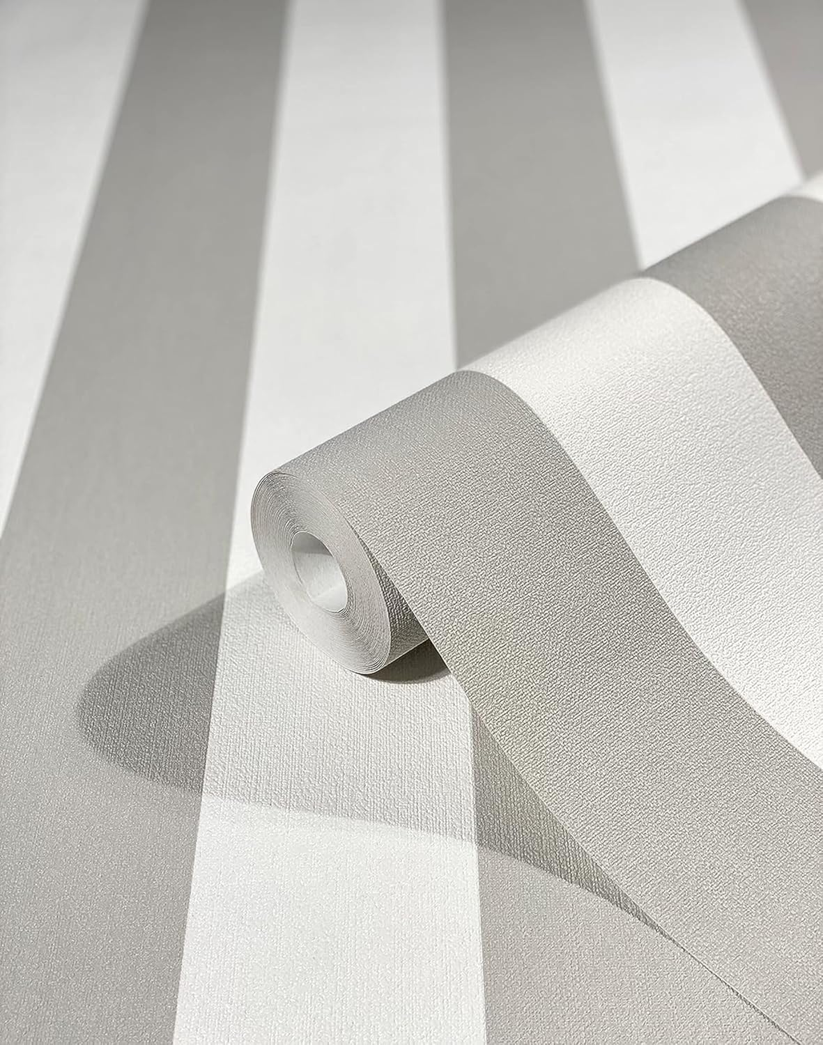 WALLCOVER Beige Non-Woven Wallpaper Stripes Country House White Lines Modern Block Stripe Wallpaper Fine Structure 10.05 X 0.53 M Made in Germany