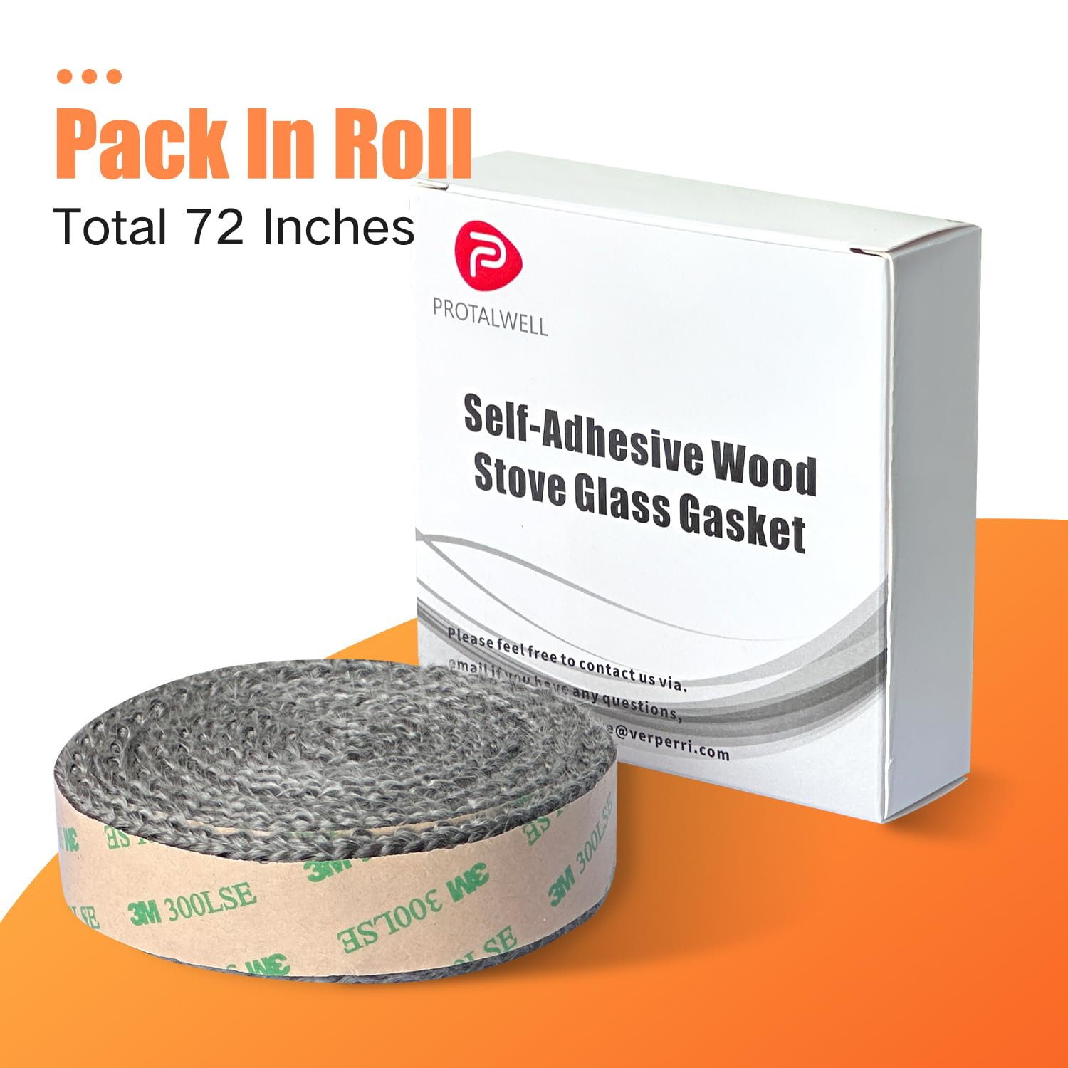 Protalwell Self Adhesive Stove Window Glass Gasket Tape, 1" Width 72" Length, Flat Stove Door Glass Gasket, Self Stick Flat Gasket Tape for Stove and Fireplace Window Glass image number 3