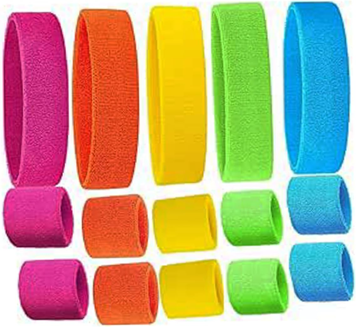 Roczential 15 Pieces Neon Sweatbands Set, Water Absorbent 5 Headbands and 10 Wristbands, Gym Terry Elastic Moisture Wicking Sweatbands for Men and Women Parties (5 Colors) image number 6