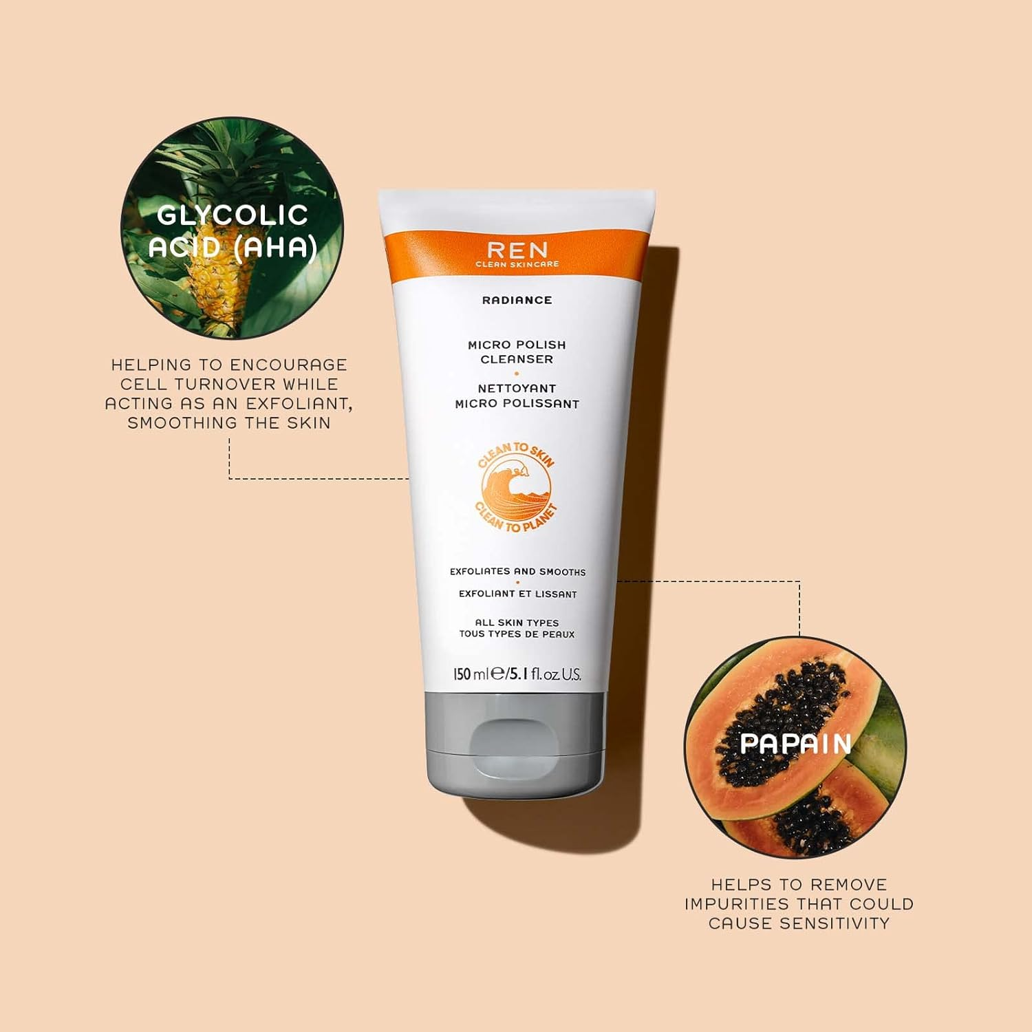 REN Clean Skincare Radiance Micro Polish Cleanser, 150 Ml image number 3