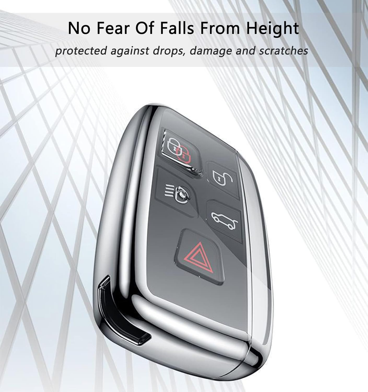 Kelay Land Rover Key Cover, Silicone Key Cover for Land Rover Range Rover Discovery Sport Evoque Velar Freelander, Jaguar XE XF XJ XJL XEL XFL F-Pace, TPU Range Rover Key Cover - Silver