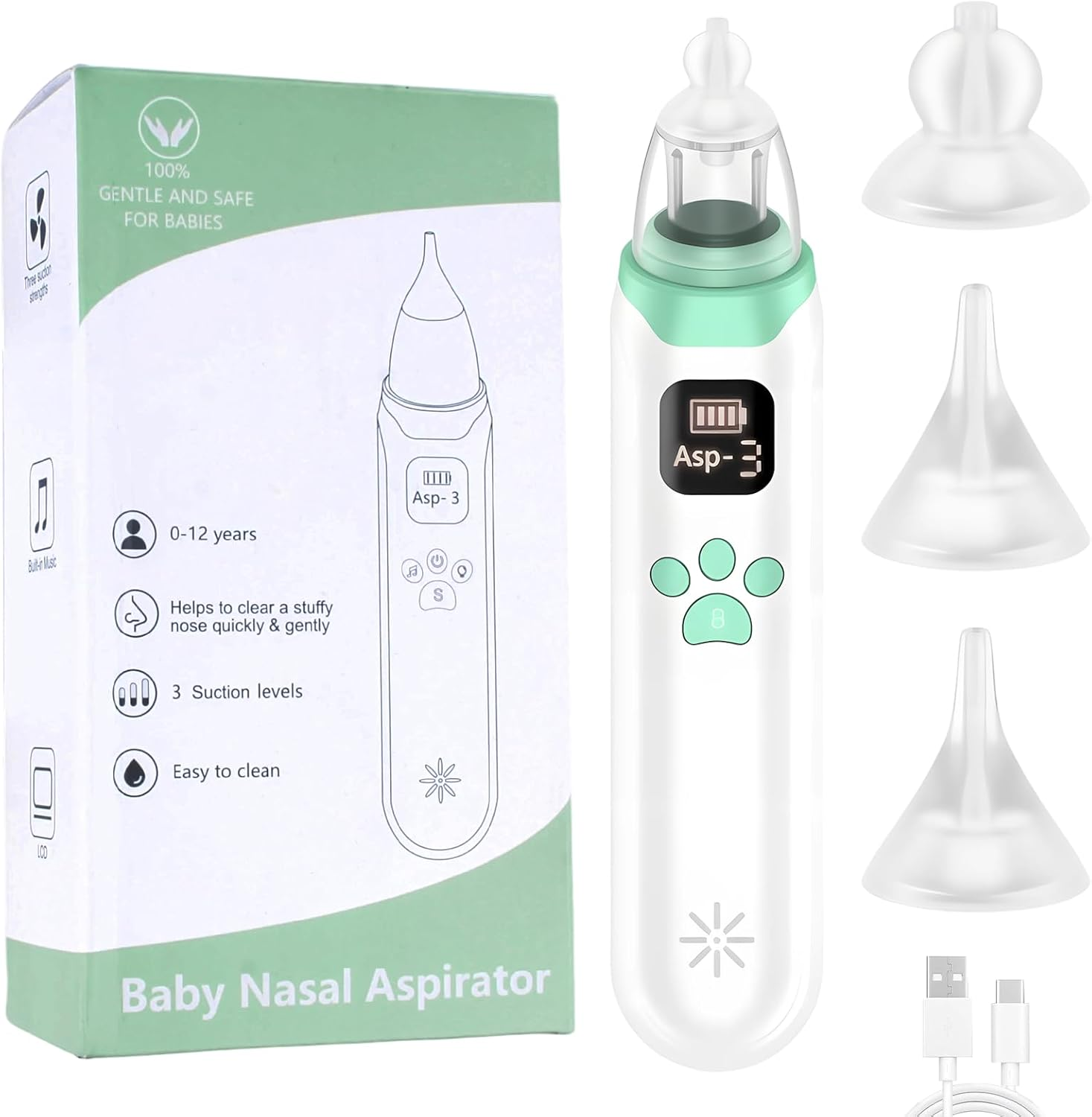 Baby Nasal Aspirator Electric, 3 Types Adjustable Gear, Includes 3 Soft Silicone Tips, Soothing Music & LED Lights, Ideal for Newborns Infants and Toddlers up to 12 Years image number 5