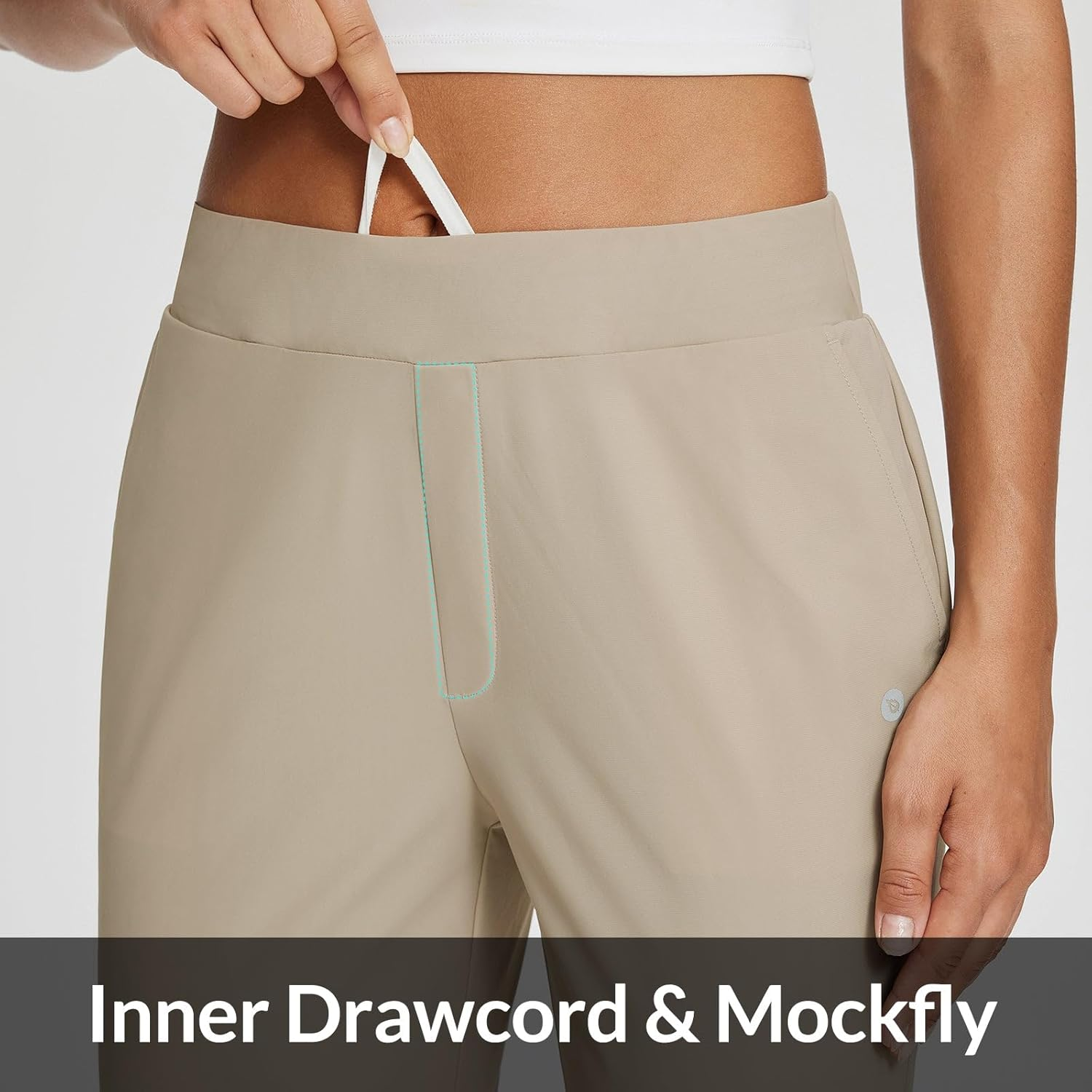 Baleaf Womens Travel Pants Lightweight Ankle Dress Pants with Zipper Pockets Golf Pants Stretch Petite Work Summer UPF50 image number 3