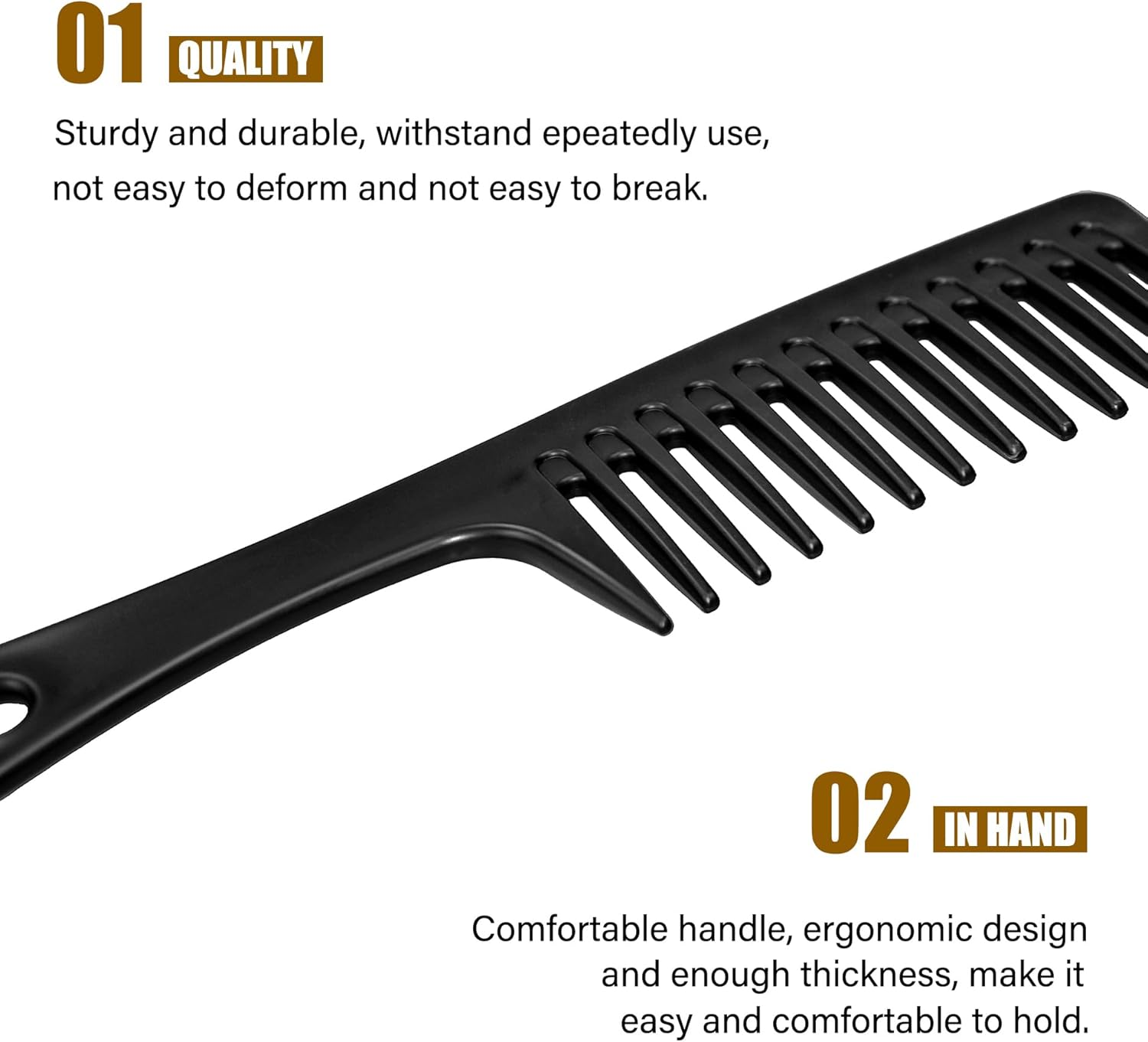 4PCS Wide Tooth Comb, Large Hair Detangling Comb Styling Comb, Professional Women Hair Care Handgrip Comb for Curly, Wet, Long Hair (Black) - Black image number 5
