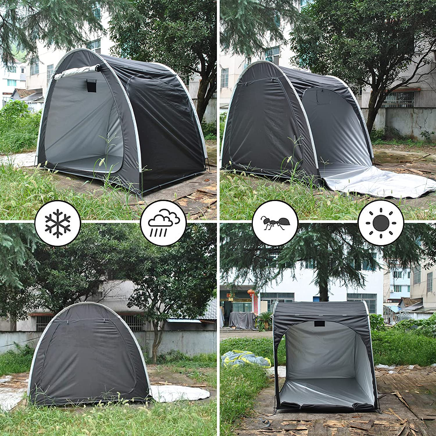 Bike Storage Shed,Bicycle Cover Tent,Heavy Duty Enlarged Style Two Doors Can Store 3-4 Bicycles Oxford Fabric Material,With Waterproof Coating,With Multi Tool and 2Pcs Combination Lock (Black) image number 6