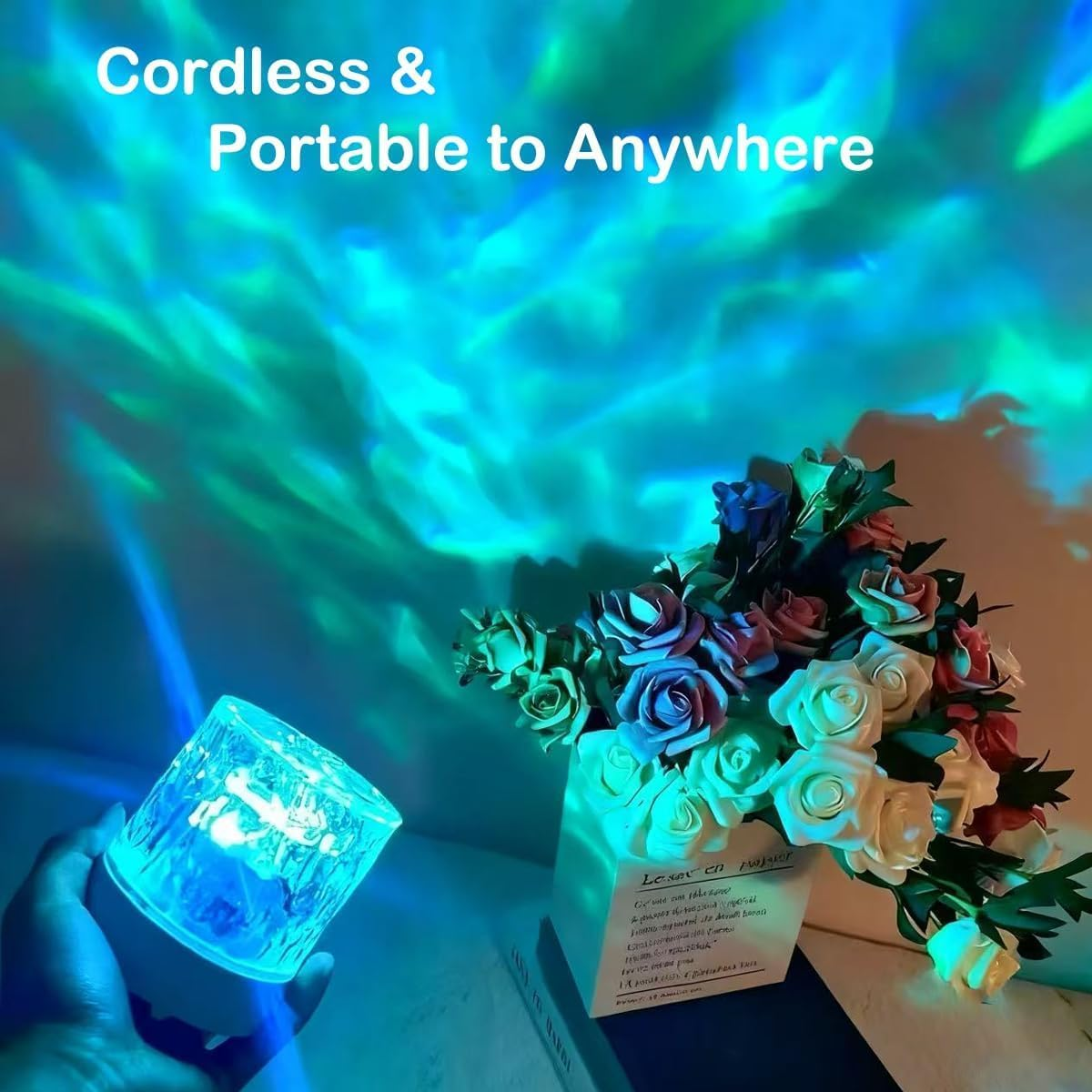 Northern Lamps Cordless LED Ocean Wave Projector Light, Rechargeable 3D Water Ripple Effect, Color-Changing Bathroom Lamp for Bathtub, Shower, Spa Relaxation