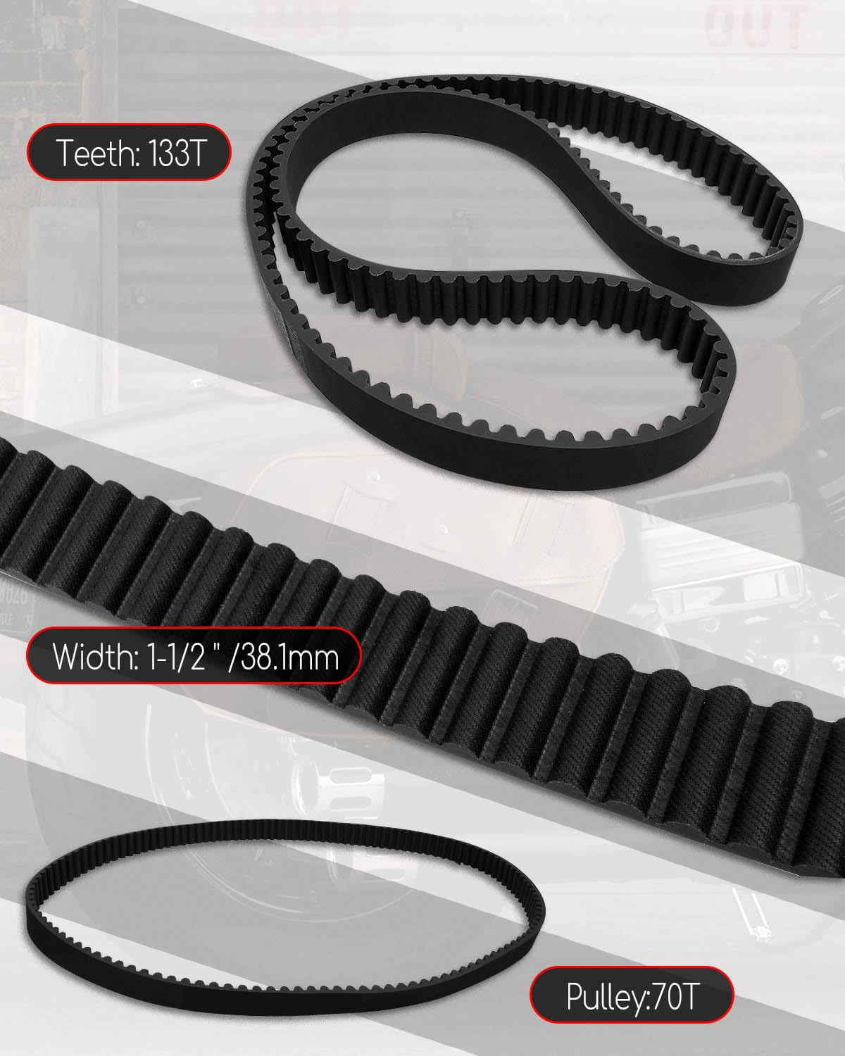 133T 1-1/2" Rear Drive Belt Replace 40015-90 1204-0050 Fit for Harley Davidson FXD FXDL FXDS FXDWG Dyna Super Glide Low Rider Wide Glide Convertible 1991-1999