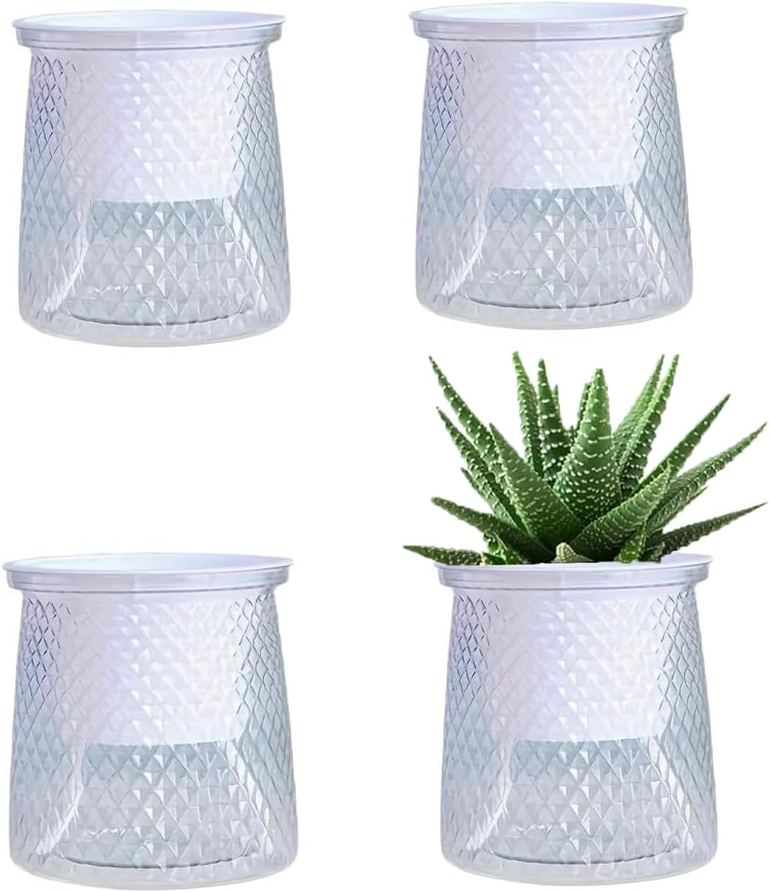 4 PCS Self-Watering Hydroponic Planters with Wick Rope, Self Watering Plant Pot with Reservoir, Indoor Clear Plastic Flowers Pots, Automatic Watering Nursery System for Small Plants, African Violet image number 5
