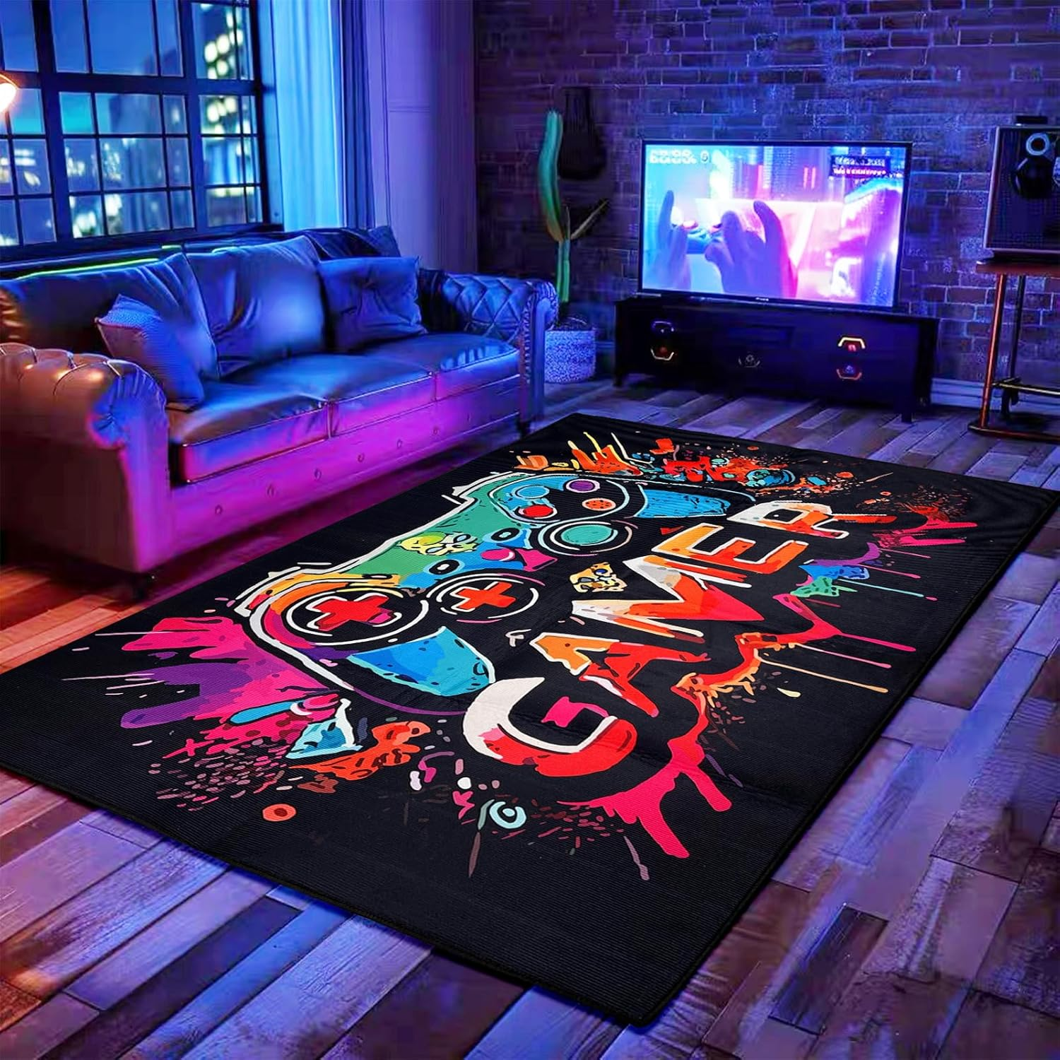 Gaming Area Rug for Boy Room, Extra Large Non-Slip Gamer Play Mat for Playroom, 3D Colorful Gamers Have Fun Activity Centerpiece Playmat Floor Carpet for Kids Gaming Room Decor (Gamer 5, 200X300Cm) - Gamer 5 image number 4