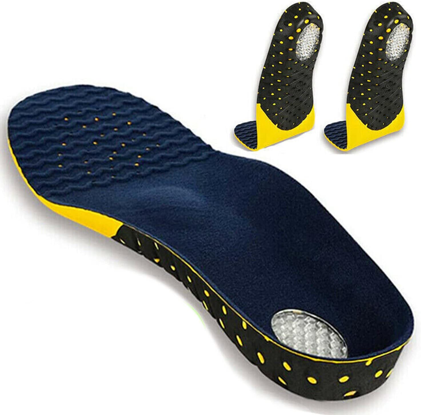 Orthotic Insoles for Shoes with Arch Support for Men and Women, Sports Inserts with Shock-Absorbing Gel for Relief from Flat Feet, Plantar Fasciitis, Foot Pain, and Heel Pain (Darkblue, S)