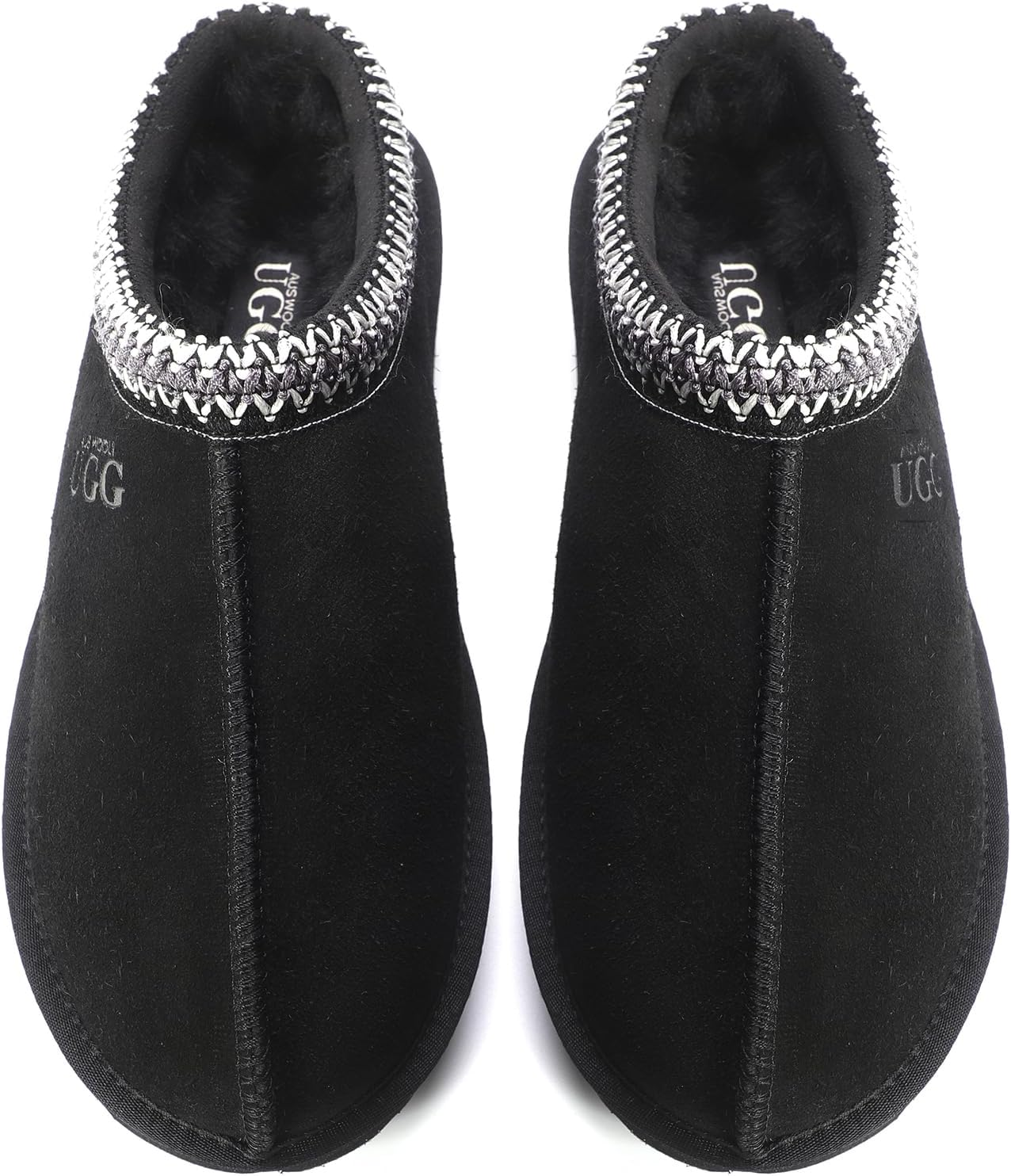 AUS WOOLI UGG Sheepskin Wool Ankle Braid Croydon Slippers, Black, Au Women 8/Au Men 6 image number 5