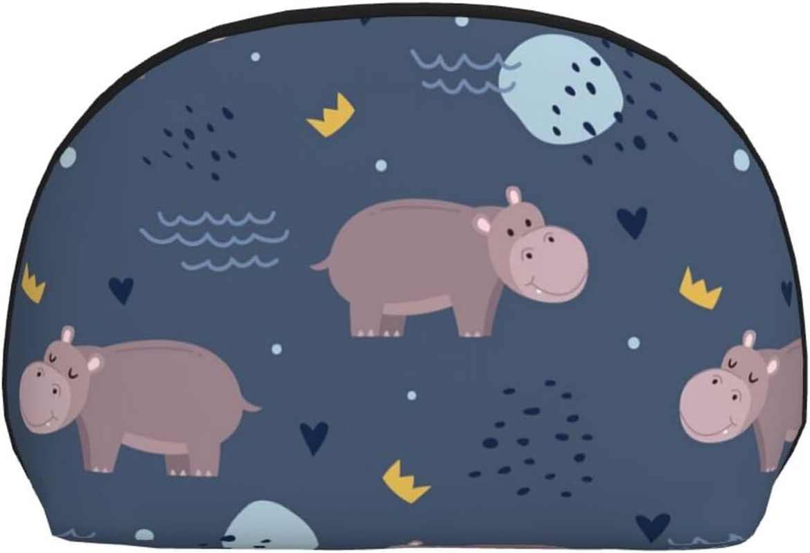 Cozimangoe Coin Pouch Makeup Bags Set, 2 Piece Shell Shape Cosmetic Bag with Pockets for Daily Travel Handbag Lipstick Keys Toiletry, Personalized Hippo Animal image number 4