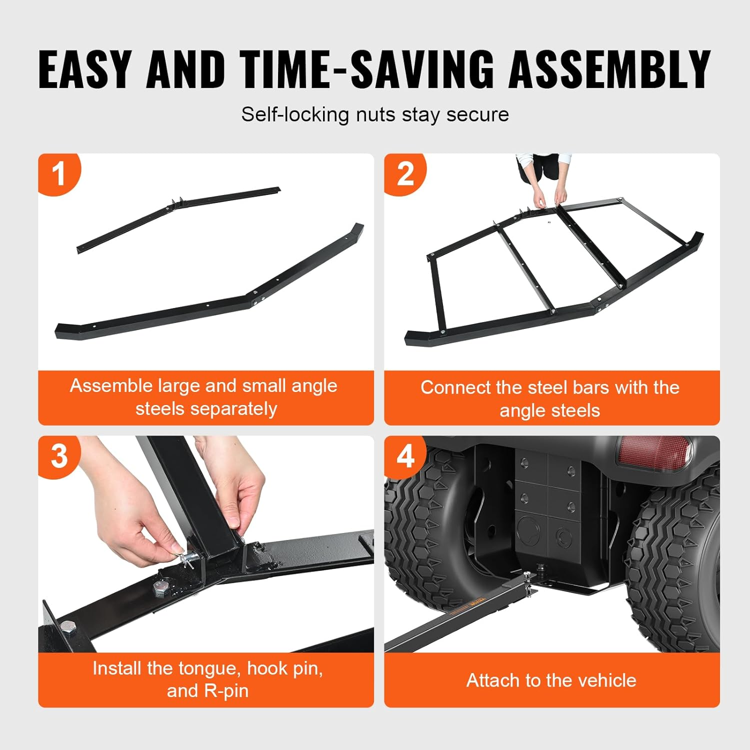 VEVOR Driveway Drag, 76.57" Width Tow behind Drag Harrow, Q235 Steel Driveway Grader with Adjustable Bars, Support up to 50 Lbs, Driveway Tractor Harrow for Atvs, Utvs, Garden Lawn Tractors image number 1