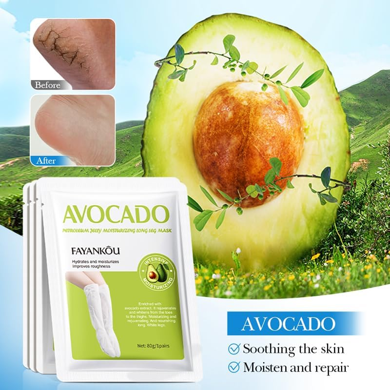 Avocado Moisturising Leg Mask, Exfoliating Foot Treatment, 5 Pairs image number 1
