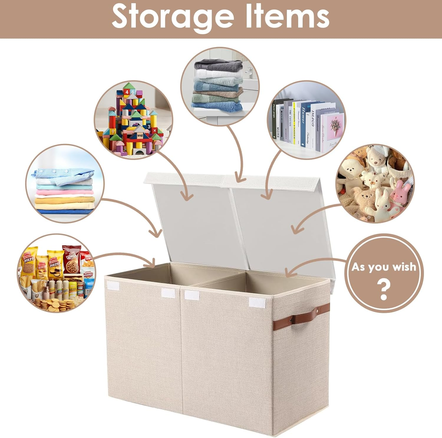 DAWNTREES Large Toy Box Storage Box, Foldable Children'S Storage Box with Flap for Toys, Playroom Storage, Nursery 63X40X34Cm (Beige) - Grey image number 2