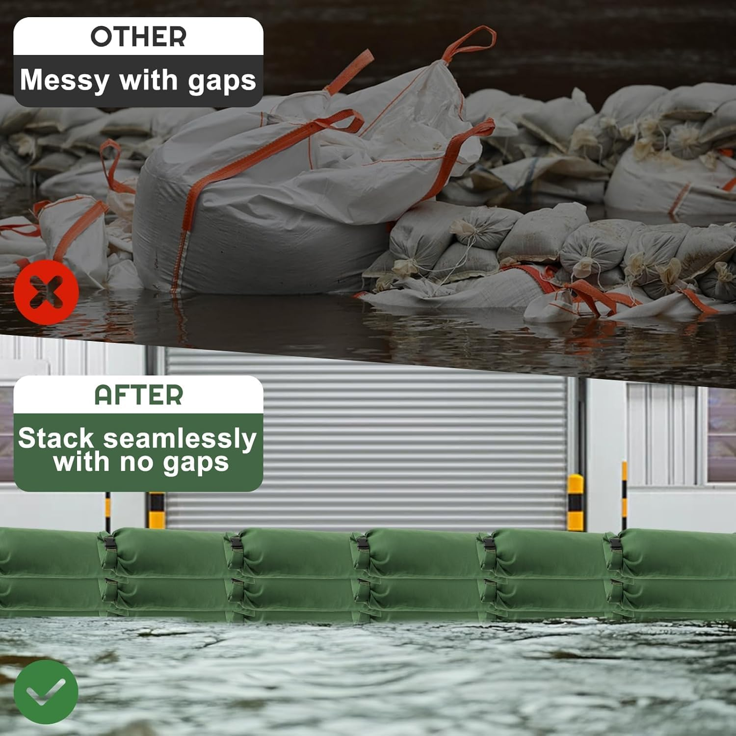 Flood Water Barrier Sand Bags - 6Pcsthickened Long Canvas Flood Protection Sandbags with Insert Buckle Bags for Home Door Window Swimming Pool Covers,Reusable Quick Flood Barrier image number 3