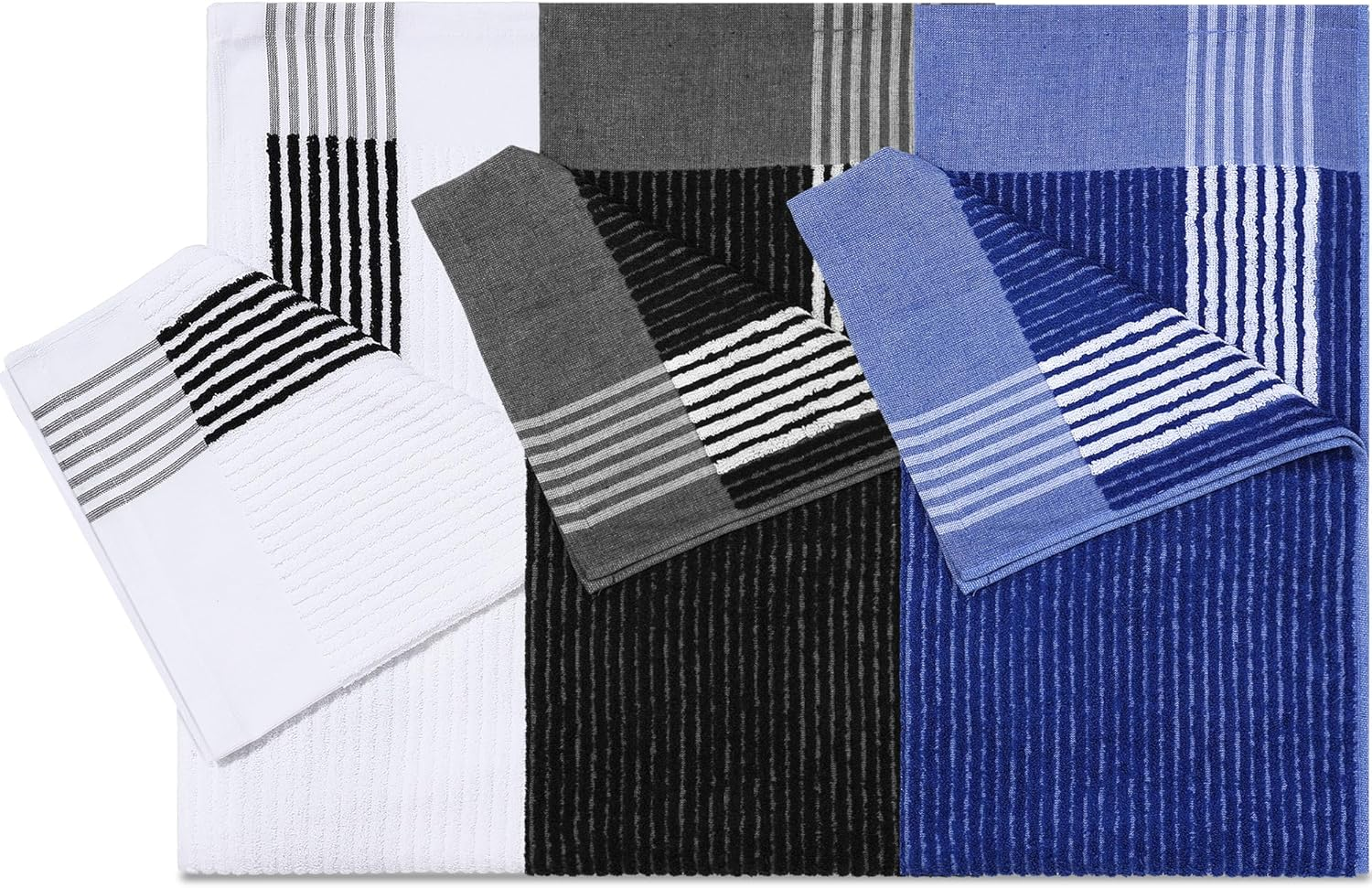 Buryeah Golf Towel 22 X 44 Inch Cotton Golf Caddy Towel Camping Large for Caddies Golfers Tour Players Club with Stripe(Blue,Gray,2 Pcs)