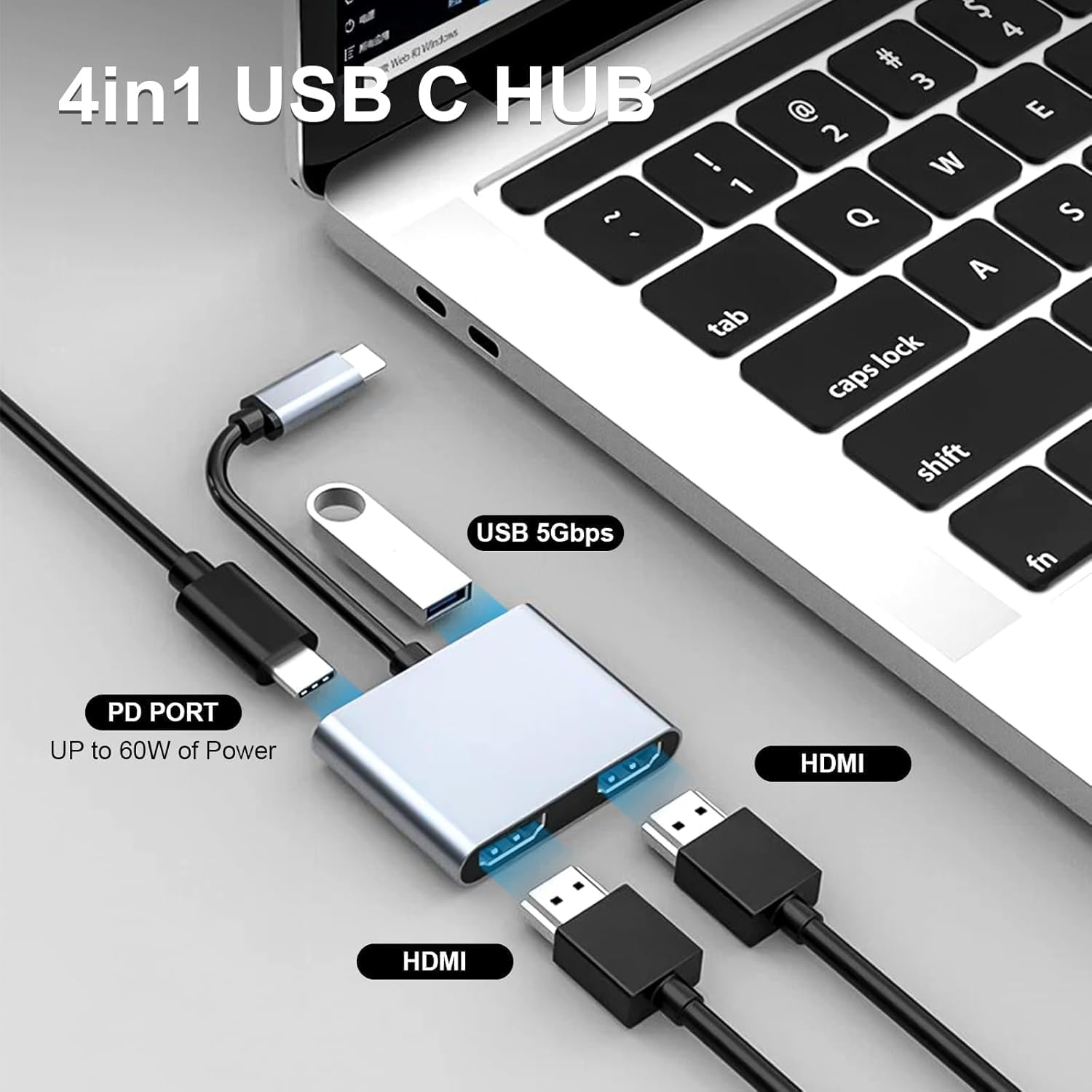 QIQIAZI USB C to Dual HDMI Adapter, 4IN1 USB Type C Hub with 2 Hdmi(4K30Hz)/Usb3.0/Pd Charging, Dual Screen Display USB-C Docking Station for Windows, Macos MST image number 1