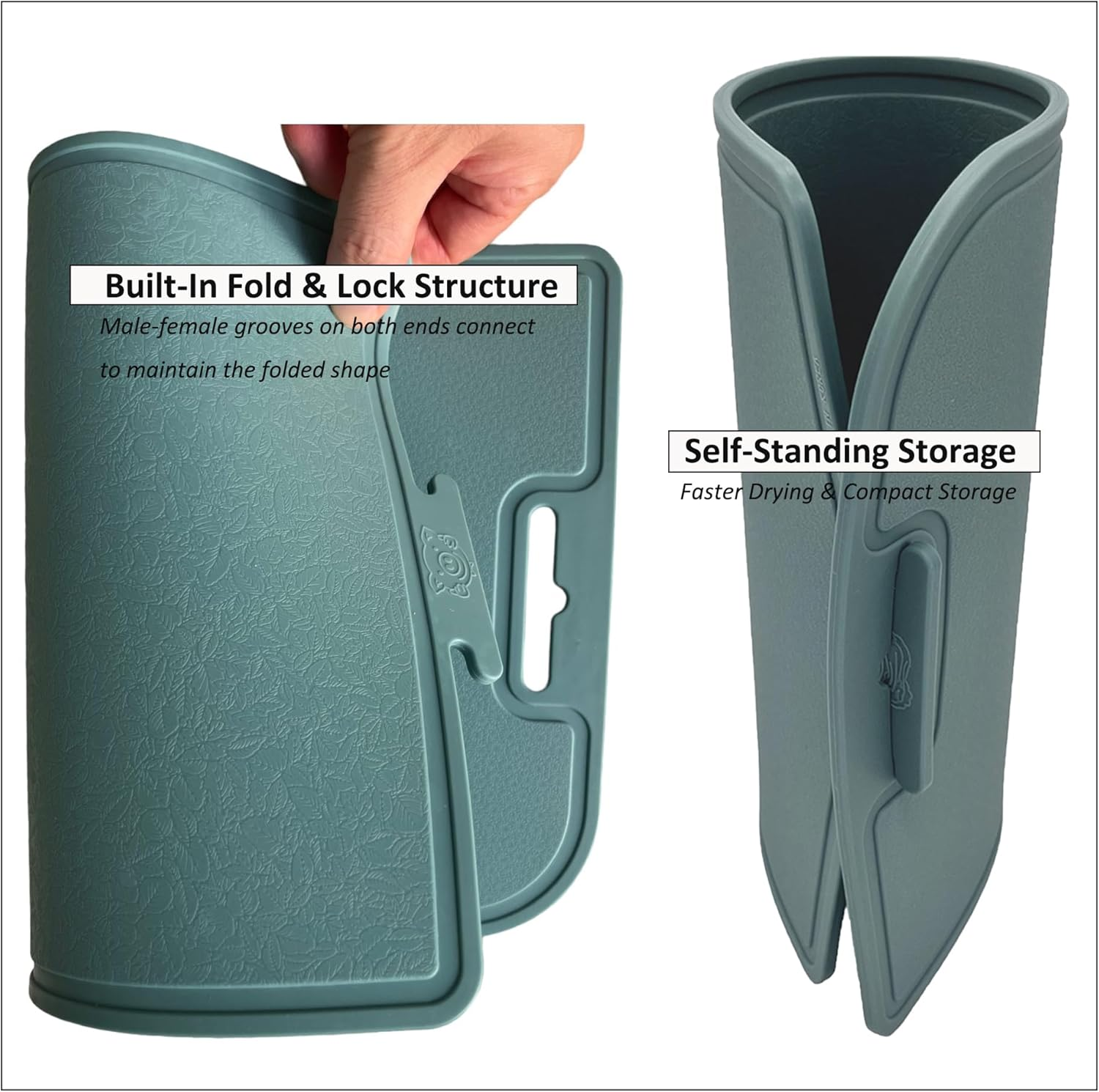 Korean Made Thick Silicone Double-Sided Usable Cutting Board 14.3" X 9.7" Foldable Design Drip Groove Grip Handle Dishwasher Safe 1PCS (Mint) - Mint image number 2