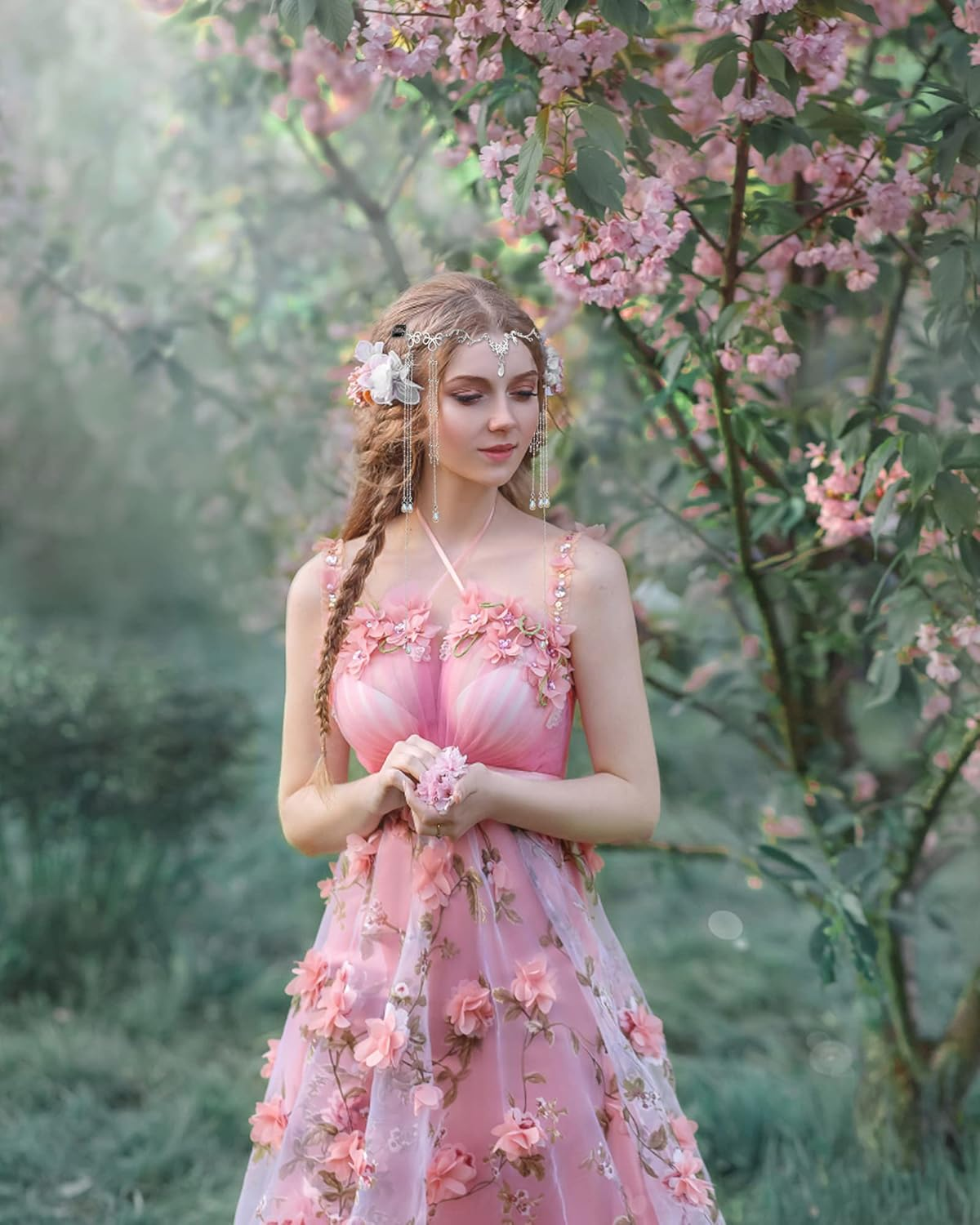 Elf Ears with Headpiece Set-2 Pairs Short and Long Latex Ears and Tassel Headpiece Fairy Chain Kit Fairy Hair Accessories Cosplay Props for Halloween Masquerade, Silver, Medium image number 1