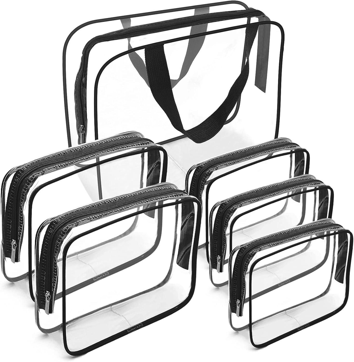 Clear Makeup Bags, APREUTY TSA Approved 6Pcs Cosmetic Makeup Bags Set Waterproof Clear PVC with Zipper Handle Portable Travel Luggage Pouch Airport Airline Bags Vacation Gym Bathroom Organization