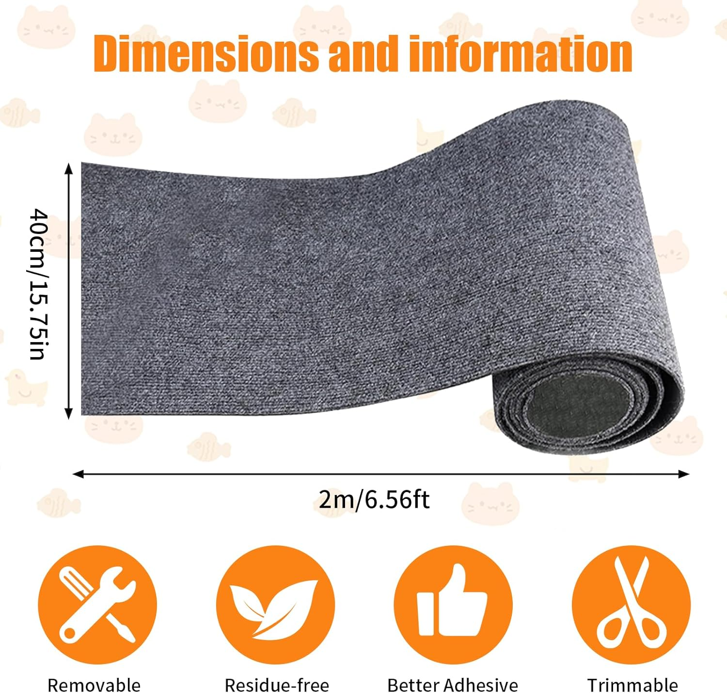 Scratch Mat for Cats, Cut to Size Carpet Overlay, Scratch Mat, Self-Adhesive Cat Scratch Mat, Scratch Protection Cat Scratch Mat for Protects Carpets, Sofa, Furniture Protection, Shelf Steps (Gery, 40 image number 3