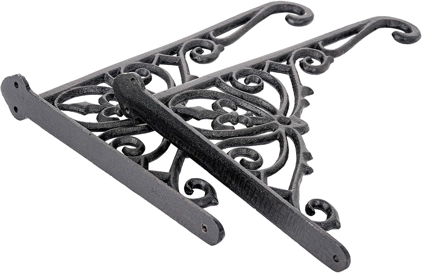 Sungmor Decorative Cast Iron Wall Bracket for Hanging Baskets &ndash; 2 Pack Heavy Duty Plant Hanger Hook for Outdoor/Indoor Use &ndash; Vintage Black Metal Hanging Bracket for Lanterns, Bird Feeders, Signs image number 2