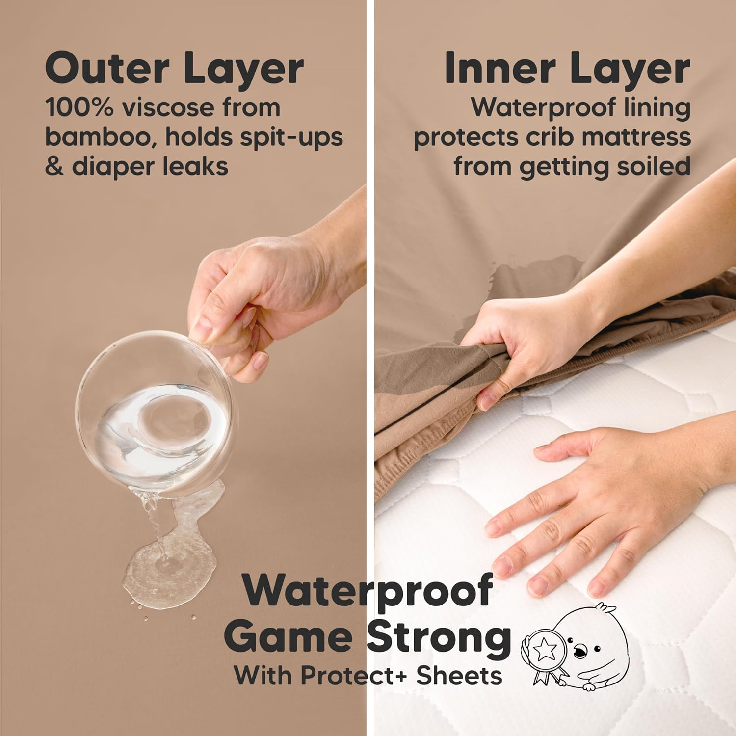 2-Pack Isla [Protect+] Waterproof Mini Crib Sheets (Latte) image number 4