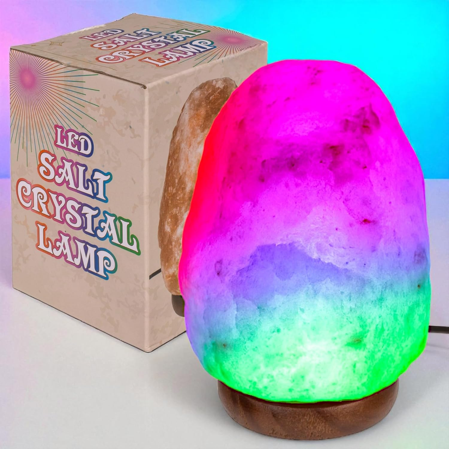 MIJOMA LED Salt Crystal Lamp - Salt Lamp from the Salt Range (Pakistan), 10 X 13 Cm with USB Cable (150 Cm) - Natural Stone Decorative Lamp for Relaxation and Feel-Good Atmosphere (Colour-Changing) image number 1