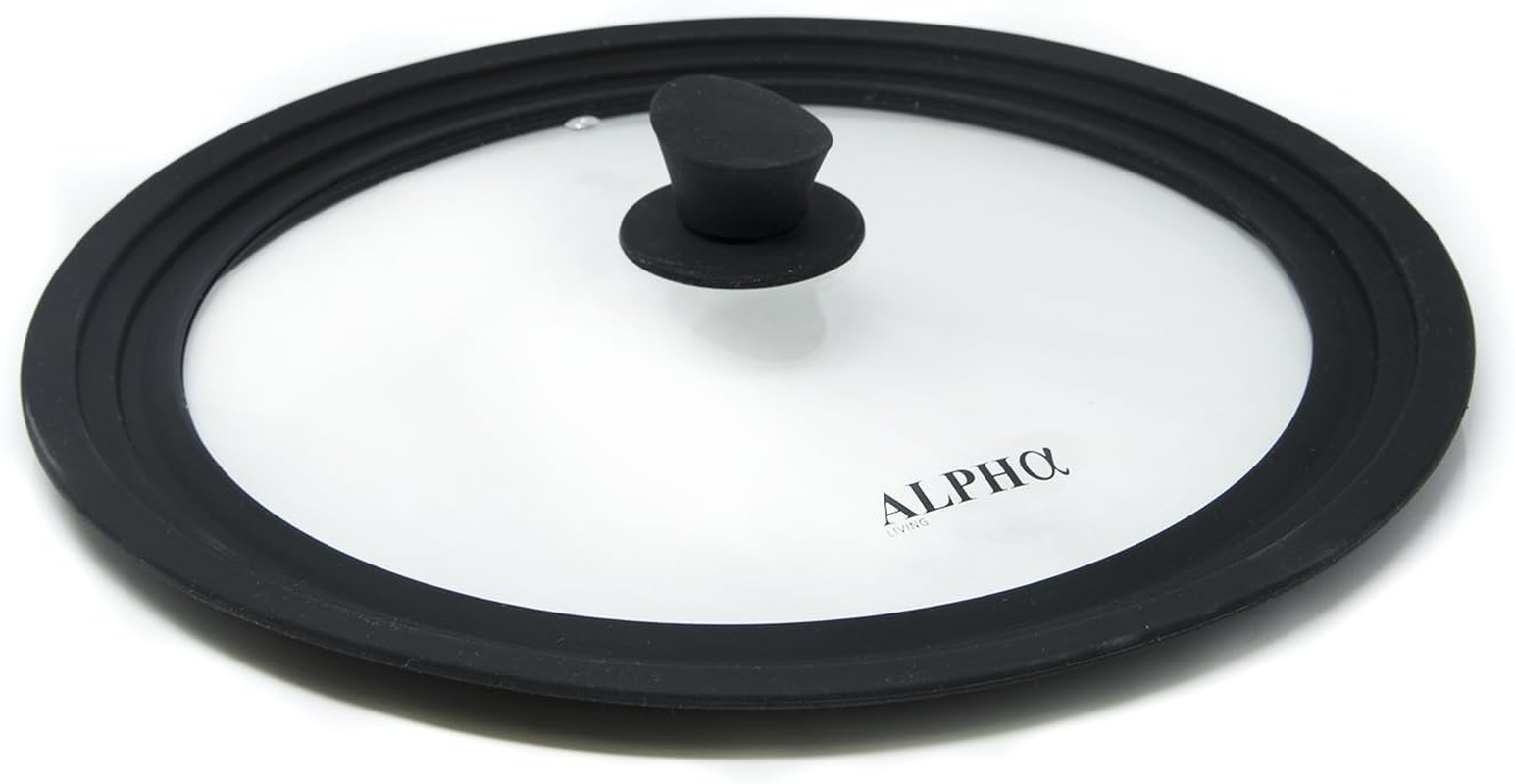Alpha Living Universal Silicone Cookware Pots and Pans Vented Tempered Glass-Graduated Lid with Easy Grip Fits 9.5", 10" 11" (Small) image number 5
