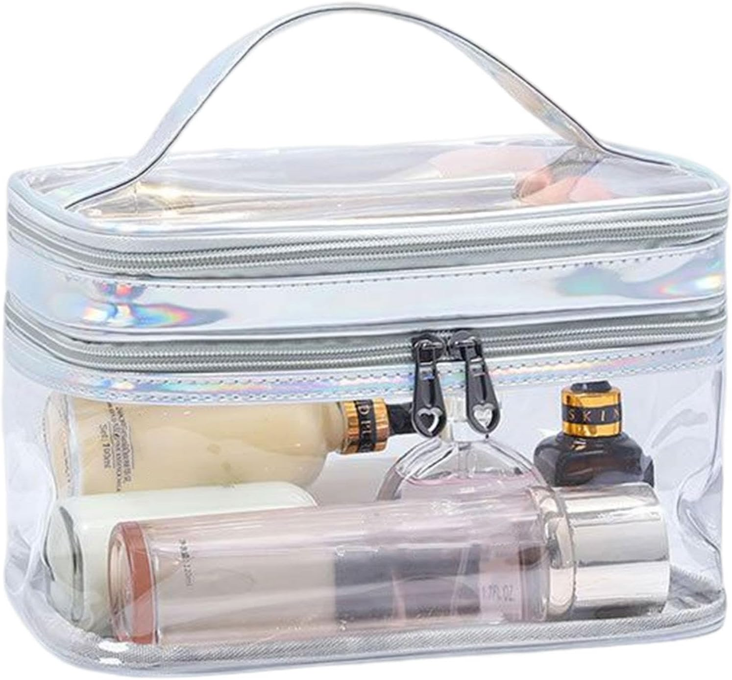 Double Layer Clear Cosmetic Bag Double Layer Clear Cosmetic Bag Transparent Large Cosmetic Bag, Silver, Siehe Beschreibung, See Description - Silver image number 1