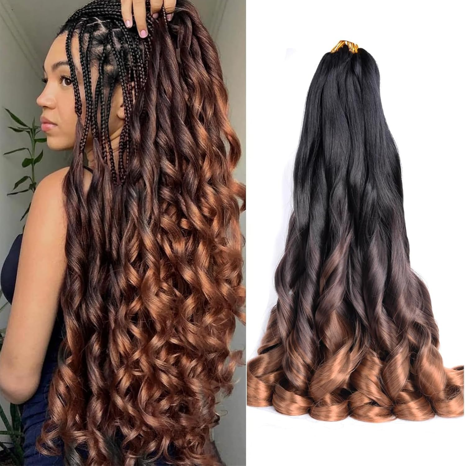 French Curls Braiding Hair 24 Inch 8 Packs Pre Stretched Loose Wave Bouncy Braiding Hair Spanish Curly Ends Synthetic Hair Extensions for Braiding (1B)