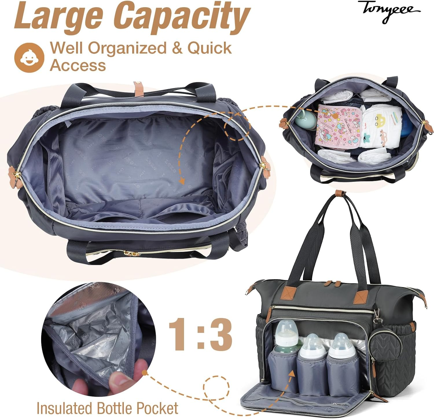 Tonyeee Baby Wickelrucksack Gro&szlig;e Wickeltasche,Wasserdicht Tragbare Reise Umh&auml;ngetasche Tragetasche Henkeltaschen Babytasche Mit Schultergurte image number 6