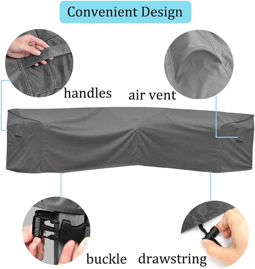 Garden Furniture Covers L-Shape Furniture Cover Waterproof Windproof 420D Heavy Duty Oxford Fabric Outdoor Patio Sectional Couch Rattan Corner Sofa Table Chair Protection Left Facing:112&times;87In image number 4