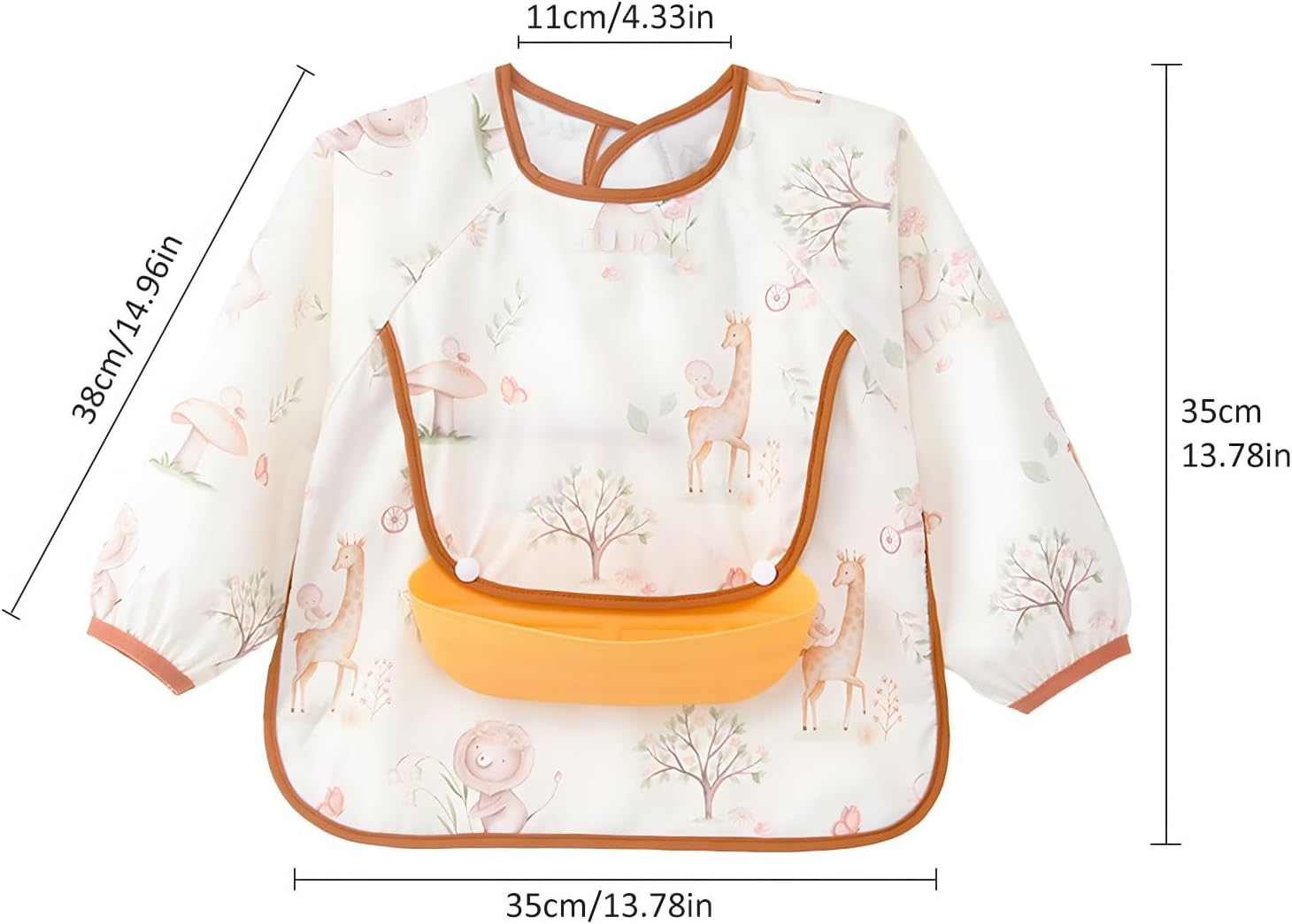 Long Sleeve Bib with Silicone Catch Pocket, Waterproof Feeding Bibs for Toddlers, Machine Washable, Baby Smock Bib for Mealtime & Playtime image number 5