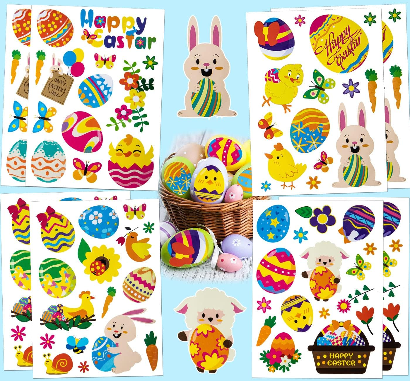 Fyvadio Easter Stickers, 12 Sheets 180 Pieces Easter Bunny Stickers Eggs Chick Labels for Easter Party Favor DIY Craft Art Making Decoration