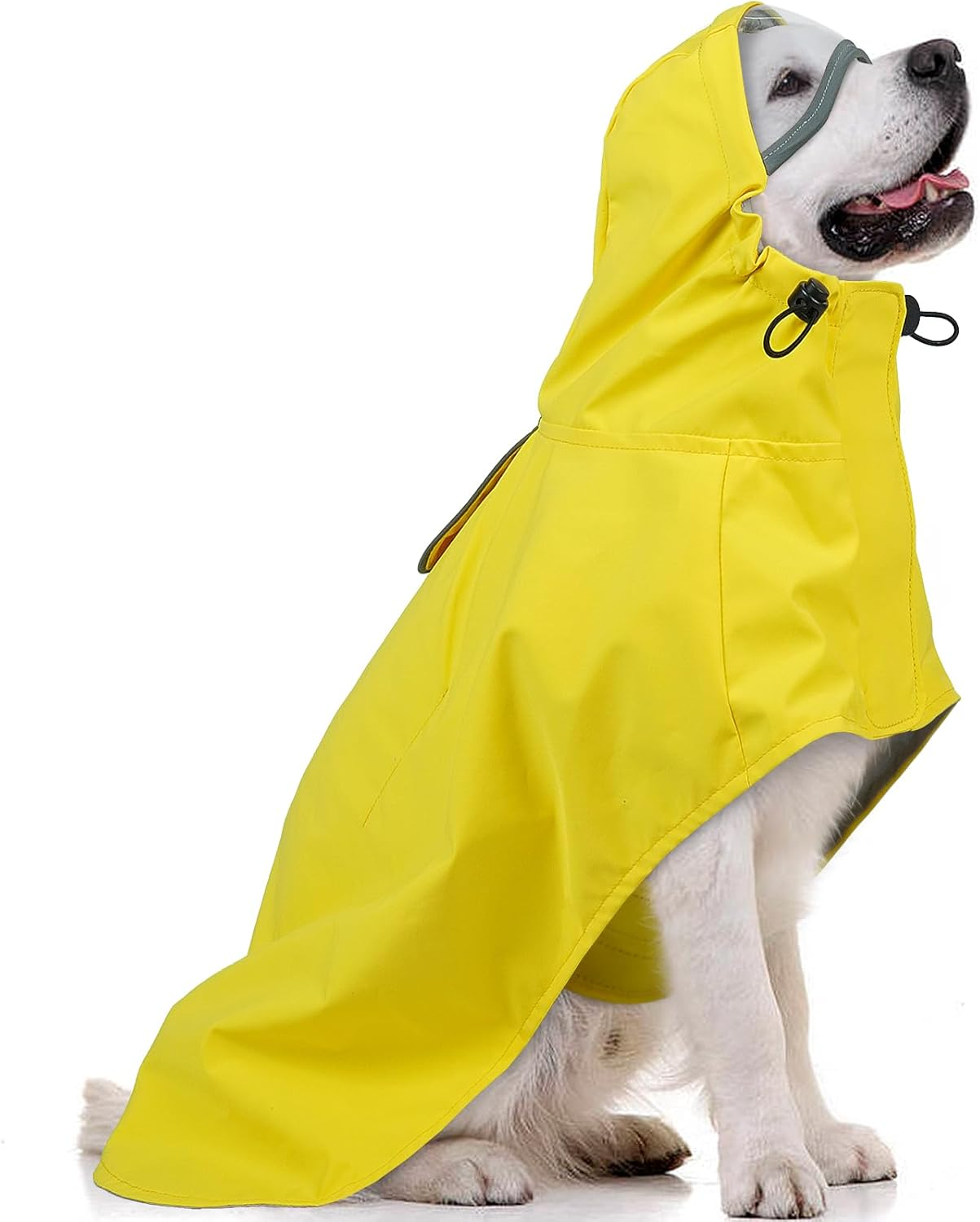 Lelepet Rain Coat for Large Dogs with Strip Reflective, Adjustable Dog Rain Jacket Poncho Hoodies with Hook & Loop Leash Hole, Windproof Clothes Dry Suit for Pets (Grey, 2XL)